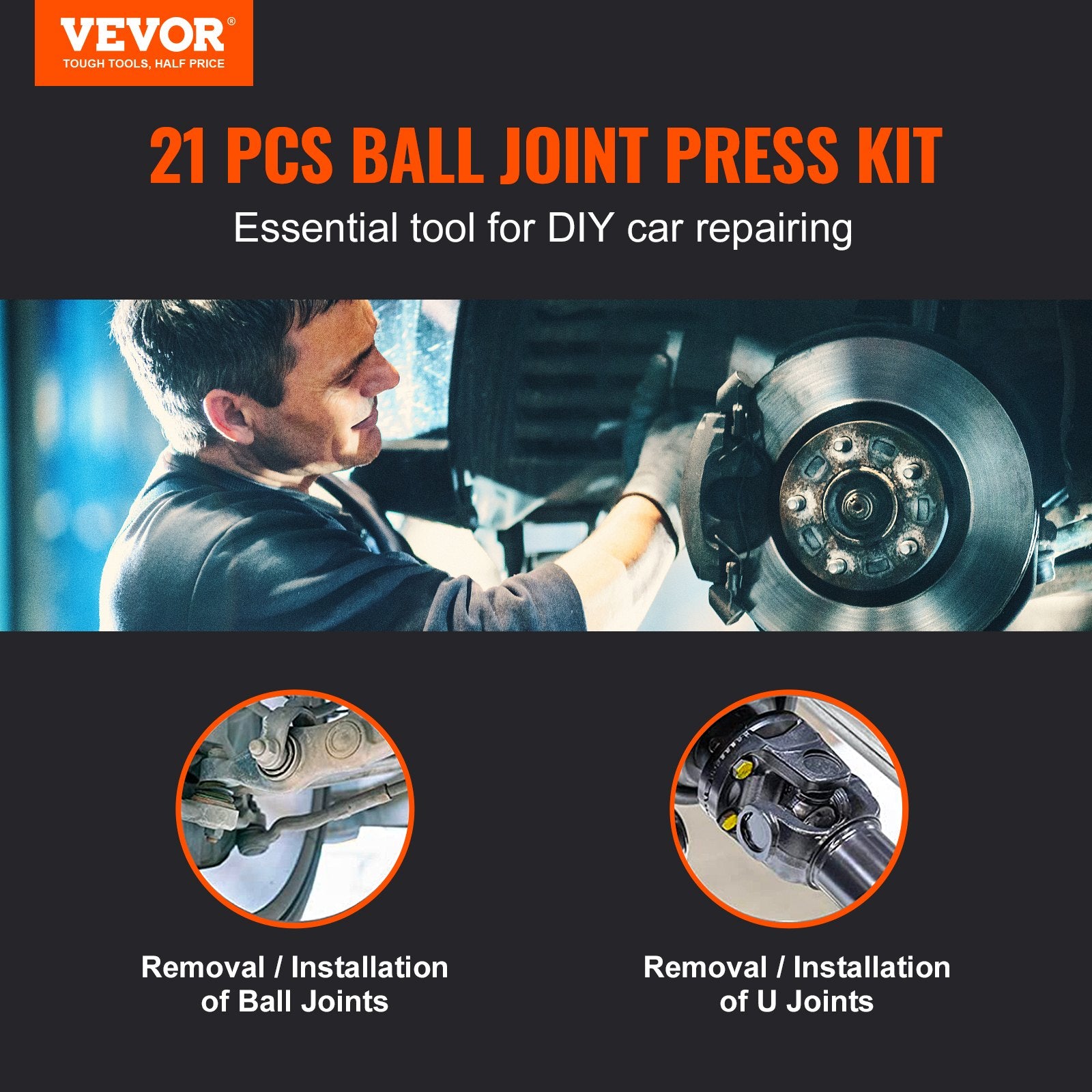 Ball Joint Press Kit 21-Pc C-Press Tool Set Heavy-Duty for 2WD & 4WD Car Repair