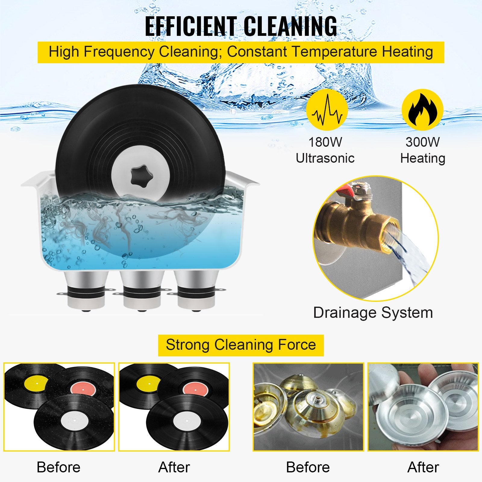 Ultrasonic Vinyl Record Cleaner 6L 40kHz 8 Records Stainless Steel Tank