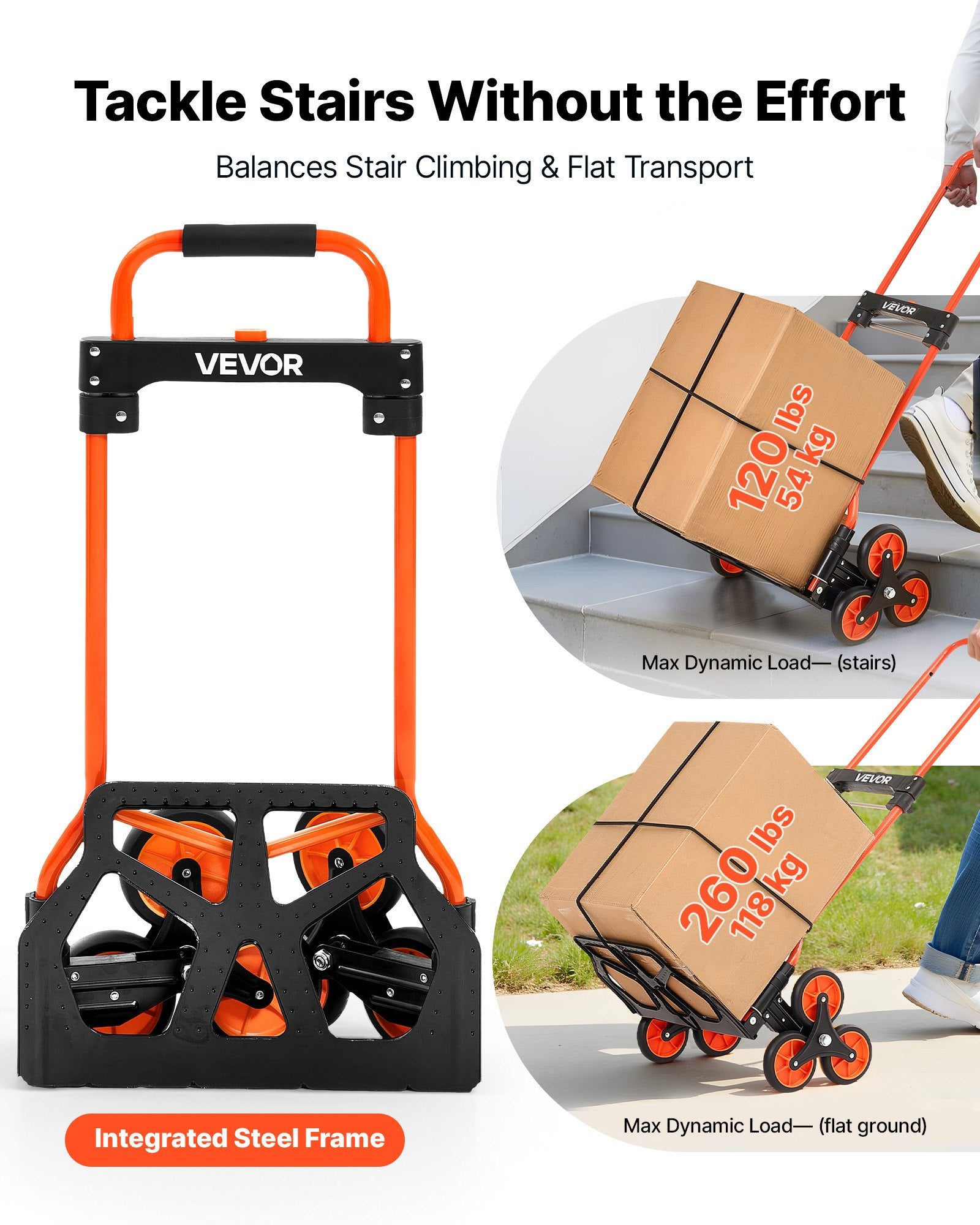 Stair Climbing Folding Hand Truck Cart with Telescoping Handle and Bungee Cords