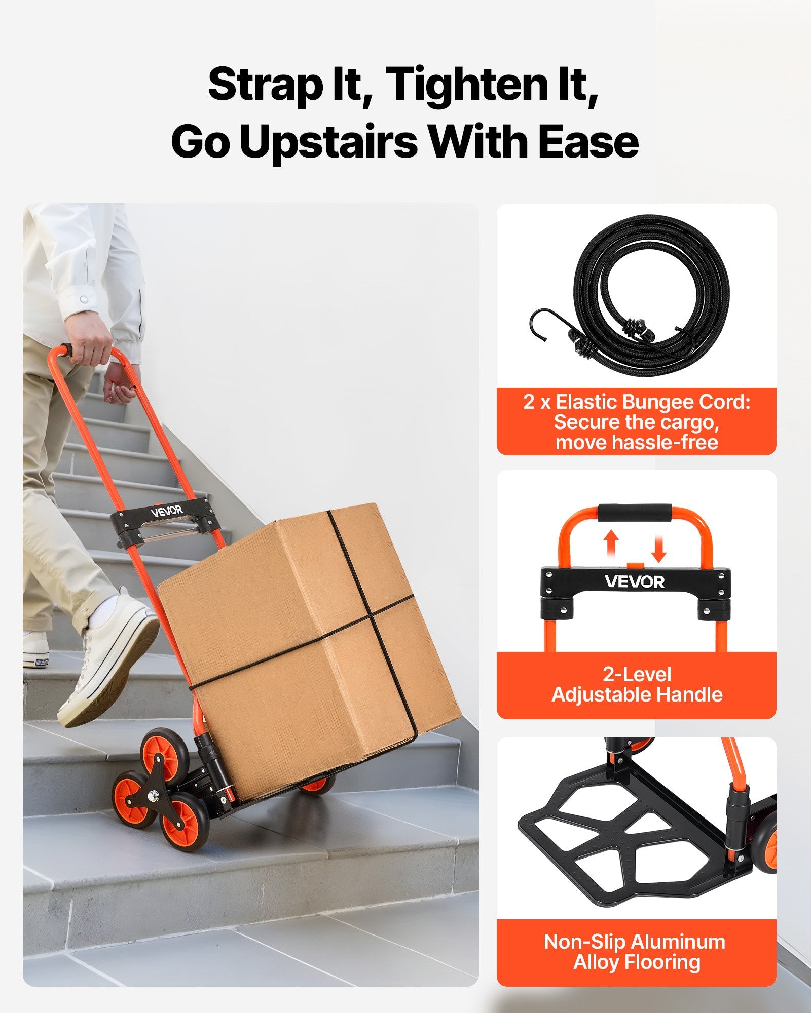 Stair Climbing Folding Hand Truck Cart with Telescoping Handle and Bungee Cords