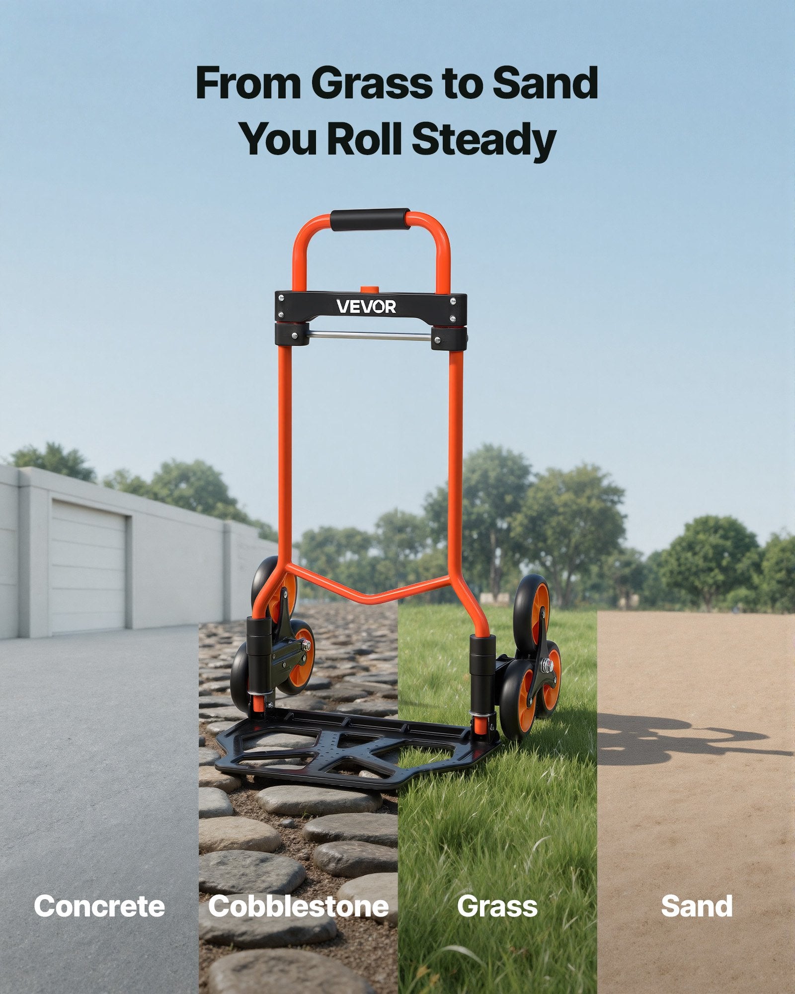 Stair Climbing Folding Hand Truck Cart with Telescoping Handle and Bungee Cords