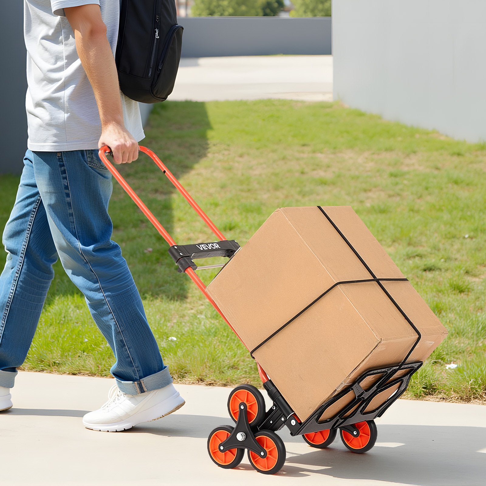 Stair Climbing Folding Hand Truck Cart with Telescoping Handle and Bungee Cords