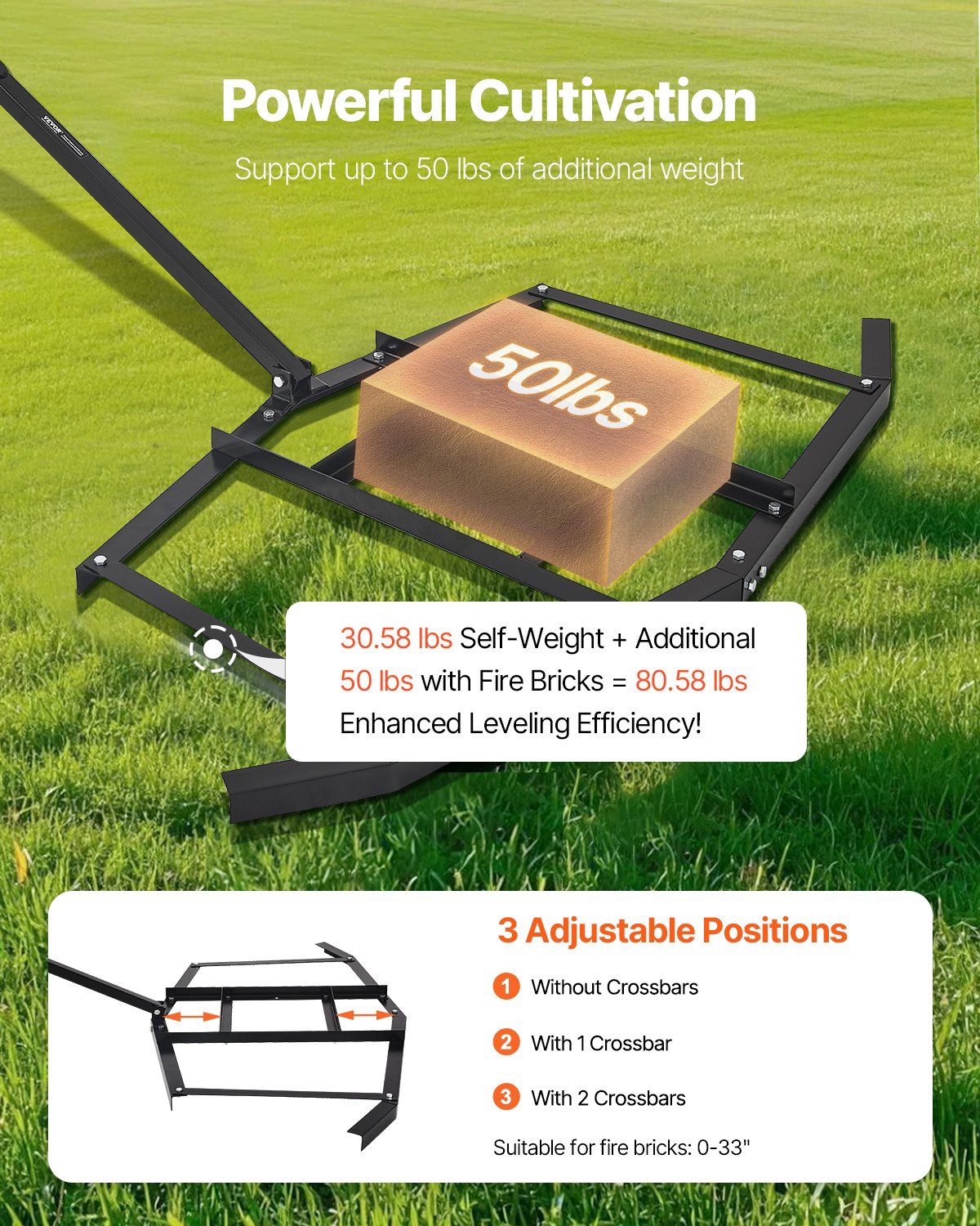 Drag Harrow 66in, Tow-Behind, Q235 Steel, Adjustable Bars, Tractor & ATV Use