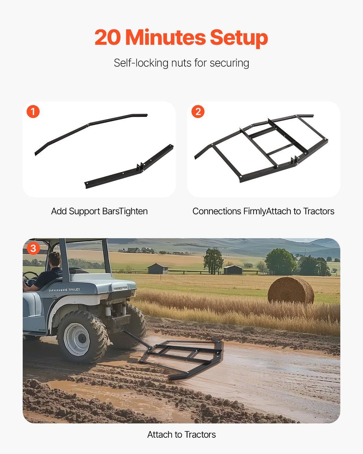 Drag Harrow 66in, Tow-Behind, Q235 Steel, Adjustable Bars, Tractor & ATV Use