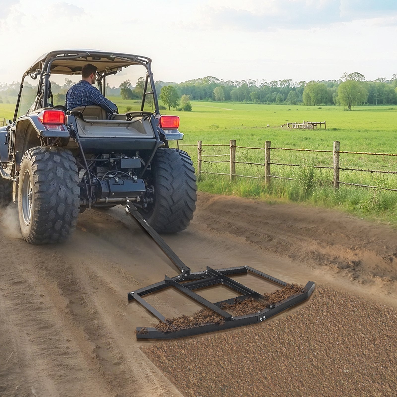 Drag Harrow 66in, Tow-Behind, Q235 Steel, Adjustable Bars, Tractor & ATV Use