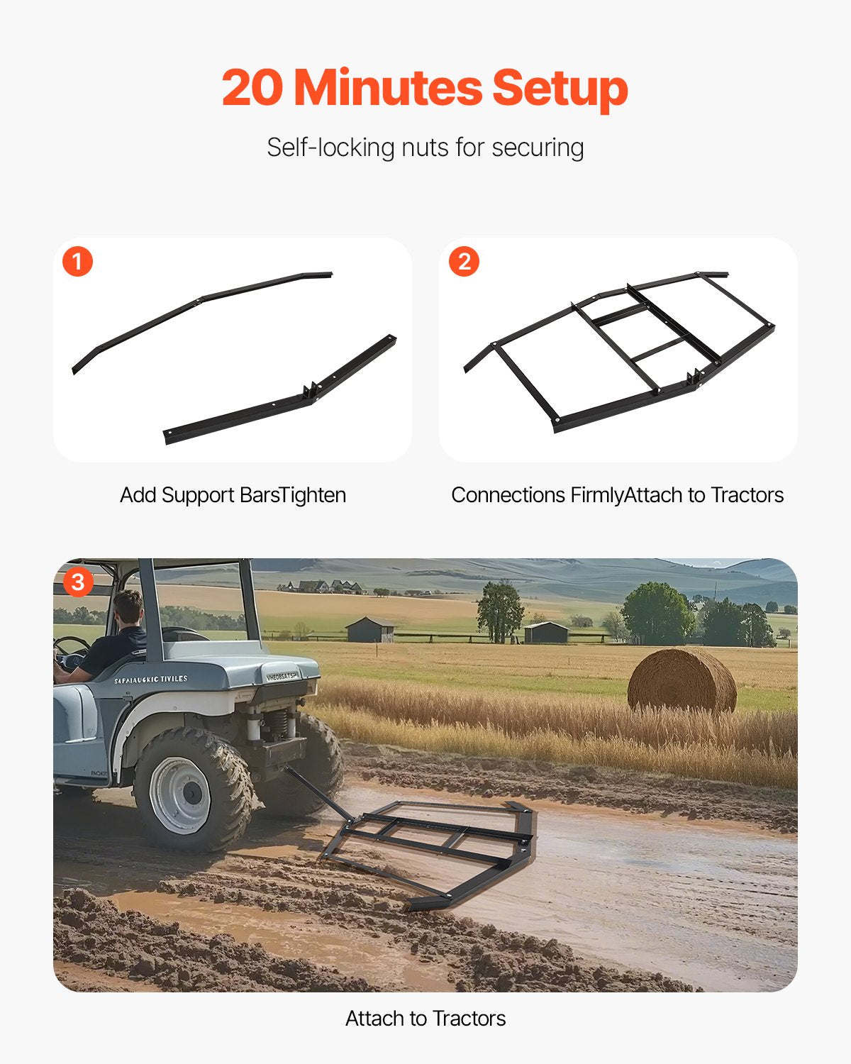 74in Tow Behind Drag Harrow Q235 Steel Driveway Grader for ATVs UTVs Tractors