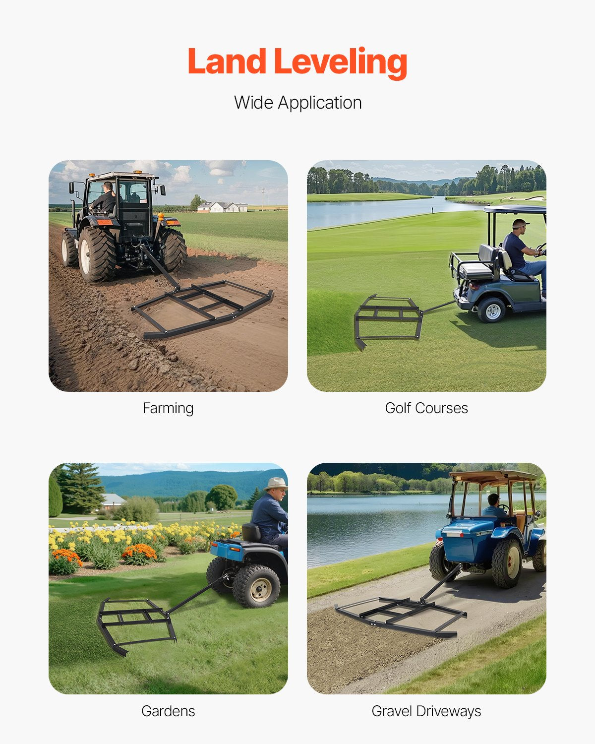 74in Tow Behind Drag Harrow Q235 Steel Driveway Grader for ATVs UTVs Tractors