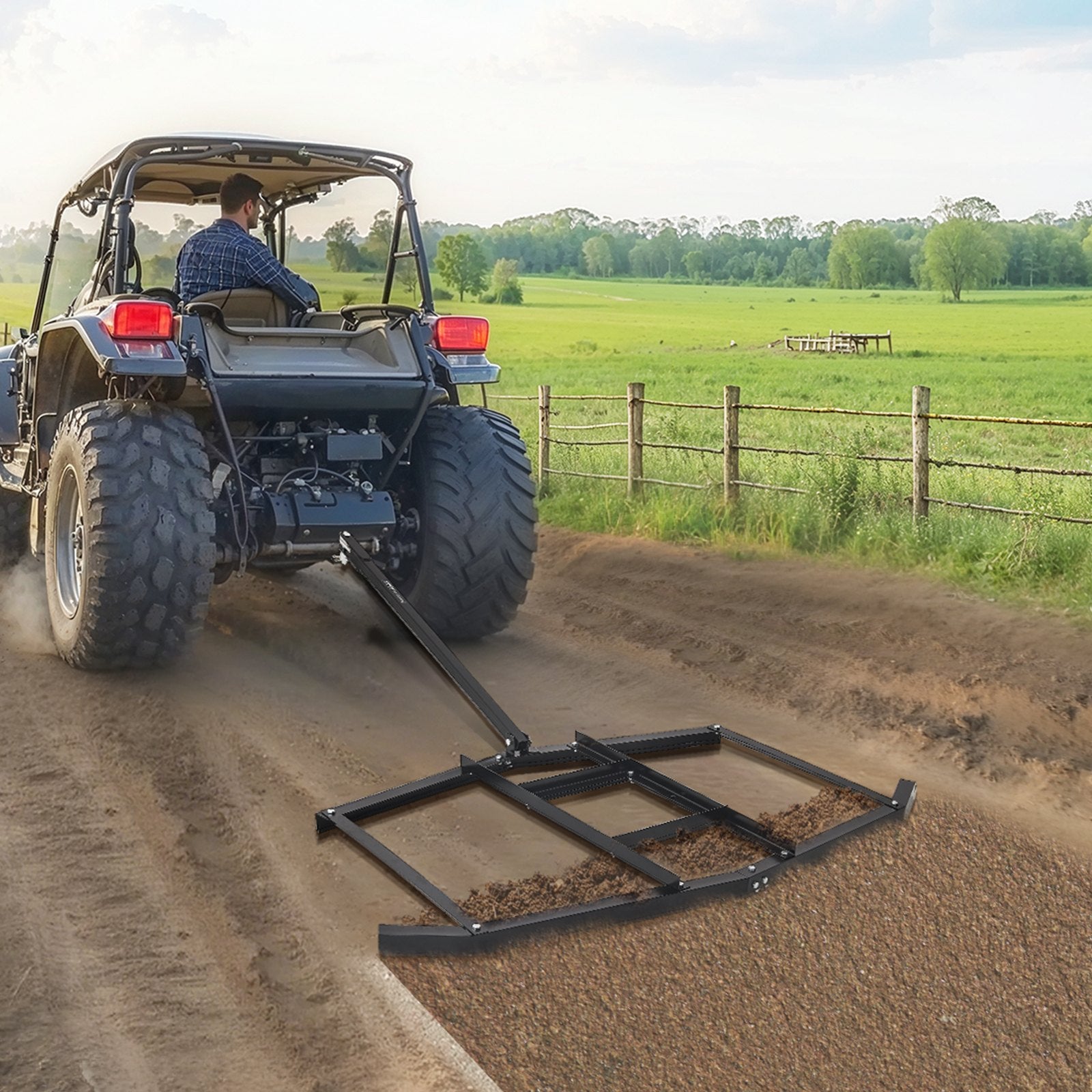 74in Tow Behind Drag Harrow Q235 Steel Driveway Grader for ATVs UTVs Tractors