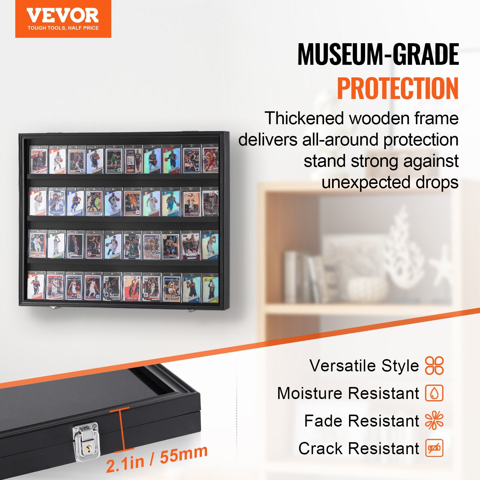 36 Graded Sports Card Display Case Lockable Wall Cabinet with UV Protection