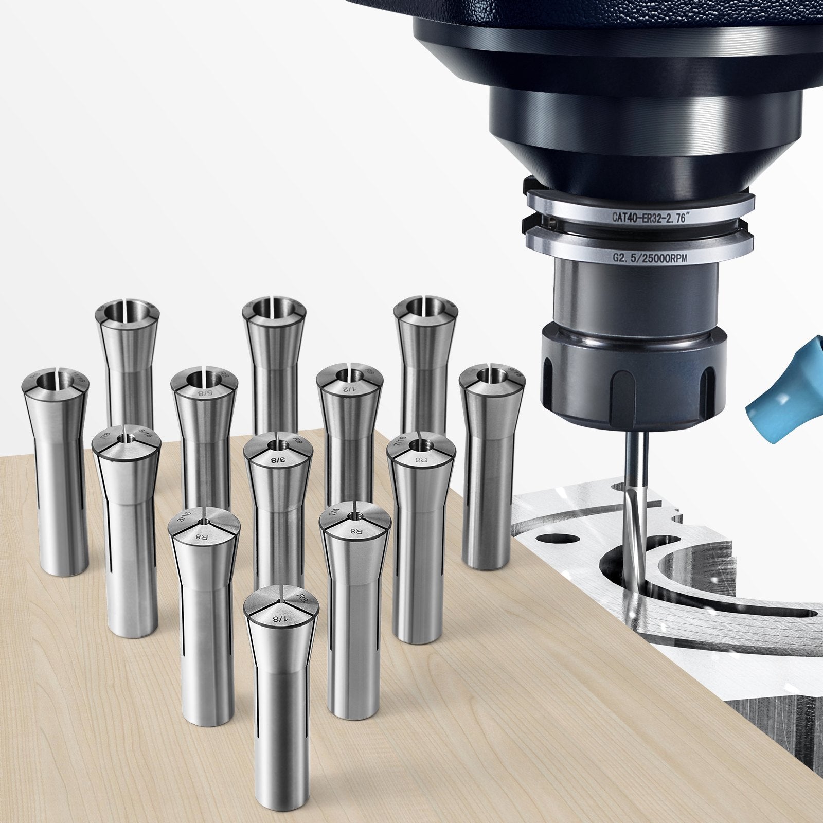 13 Pcs R8 Collet Set 1/8 to 7/8 Precision Milling Chuck 0.0012 TIR