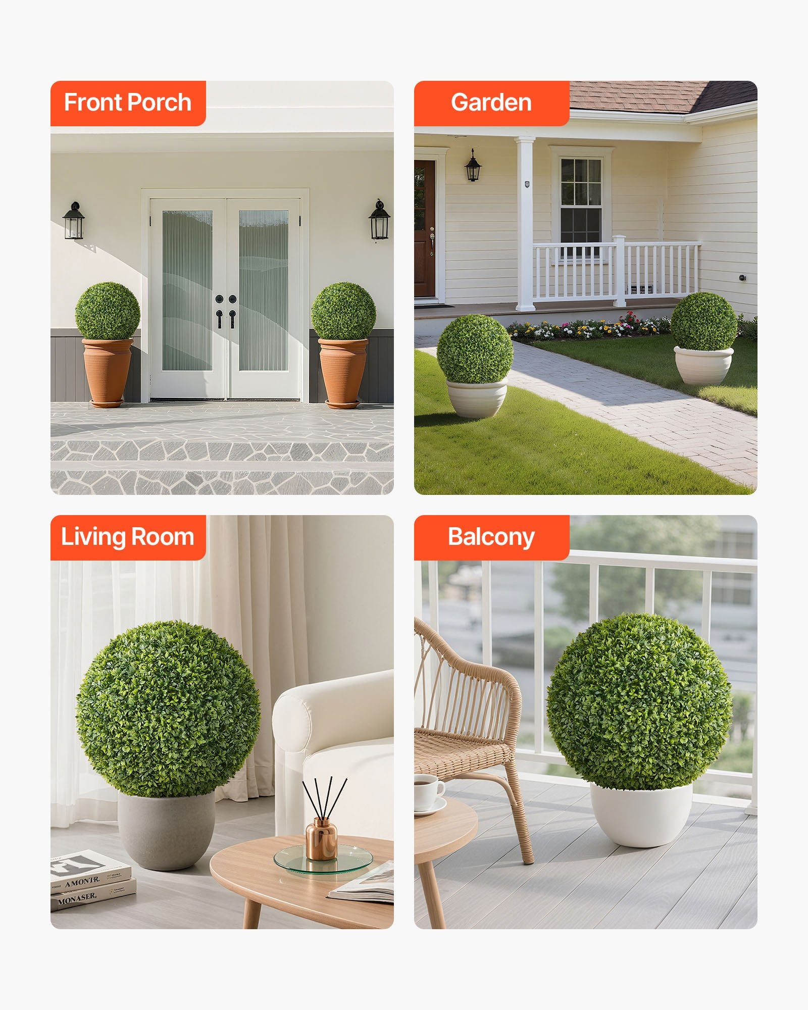 Artificial Topiary Ball 584mm Faux Boxwood Realistic Silk Indoor Outdoor Green