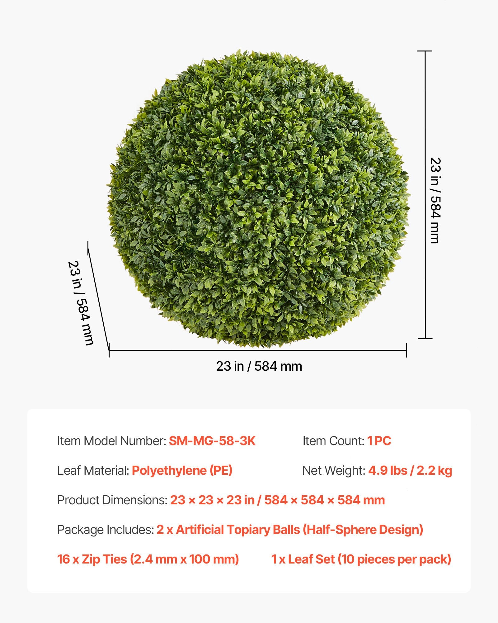 Artificial Topiary Ball 584mm Faux Boxwood Realistic Silk Indoor Outdoor Green