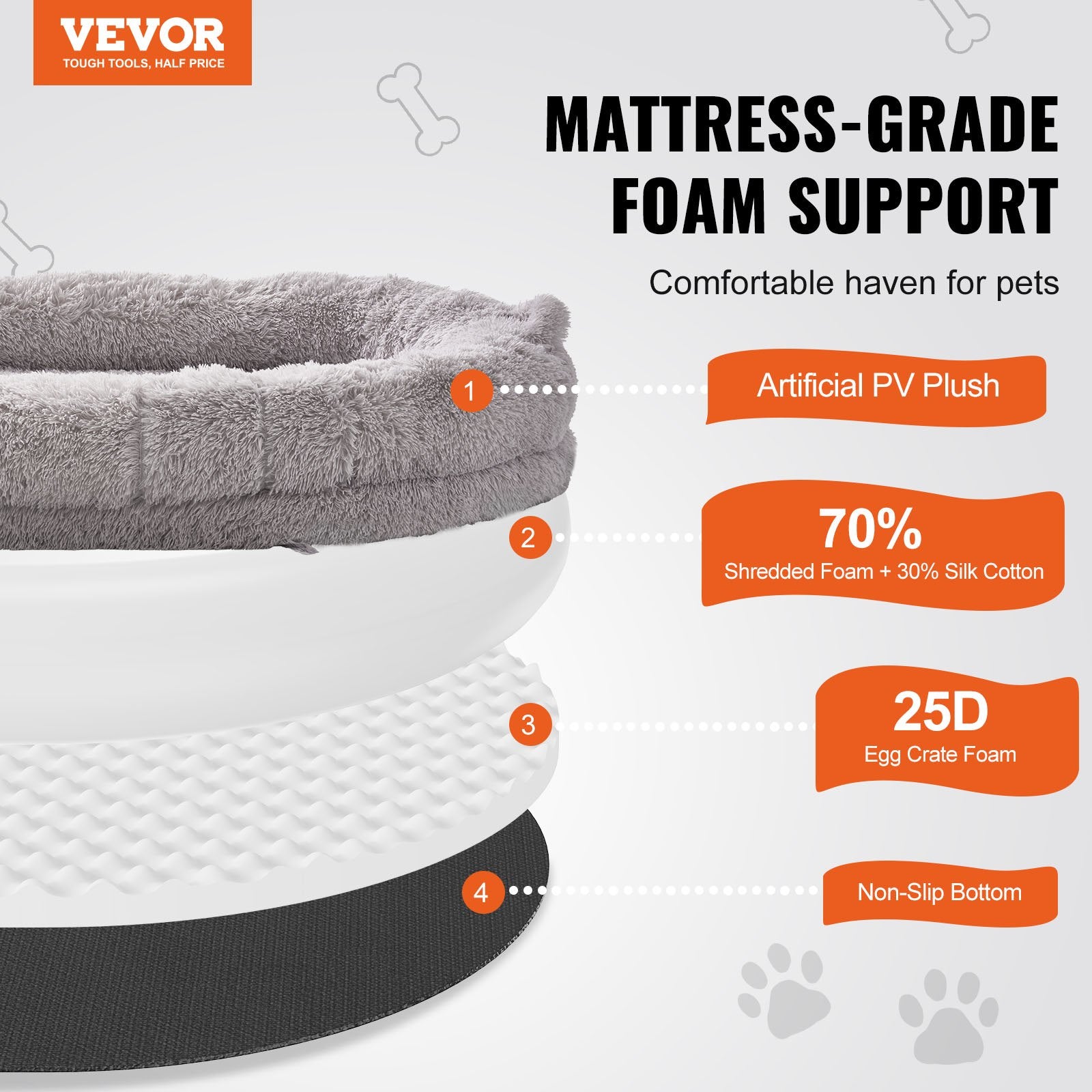 Human Dog Bed 1820x1220x250mm Adult Size Washable PV Velvet Egg Foam Light Grey
