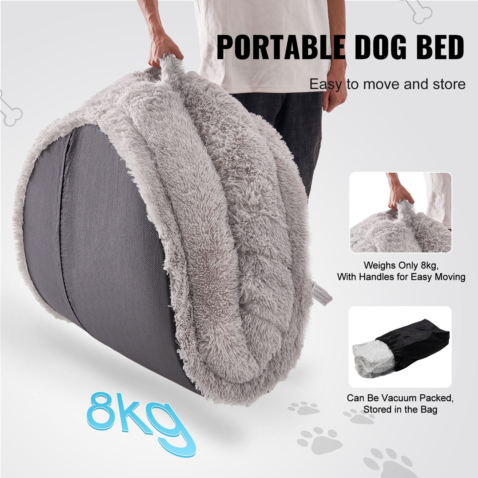 Human Dog Bed 1820x1220x250mm Adult Size Washable PV Velvet Egg Foam Light Grey