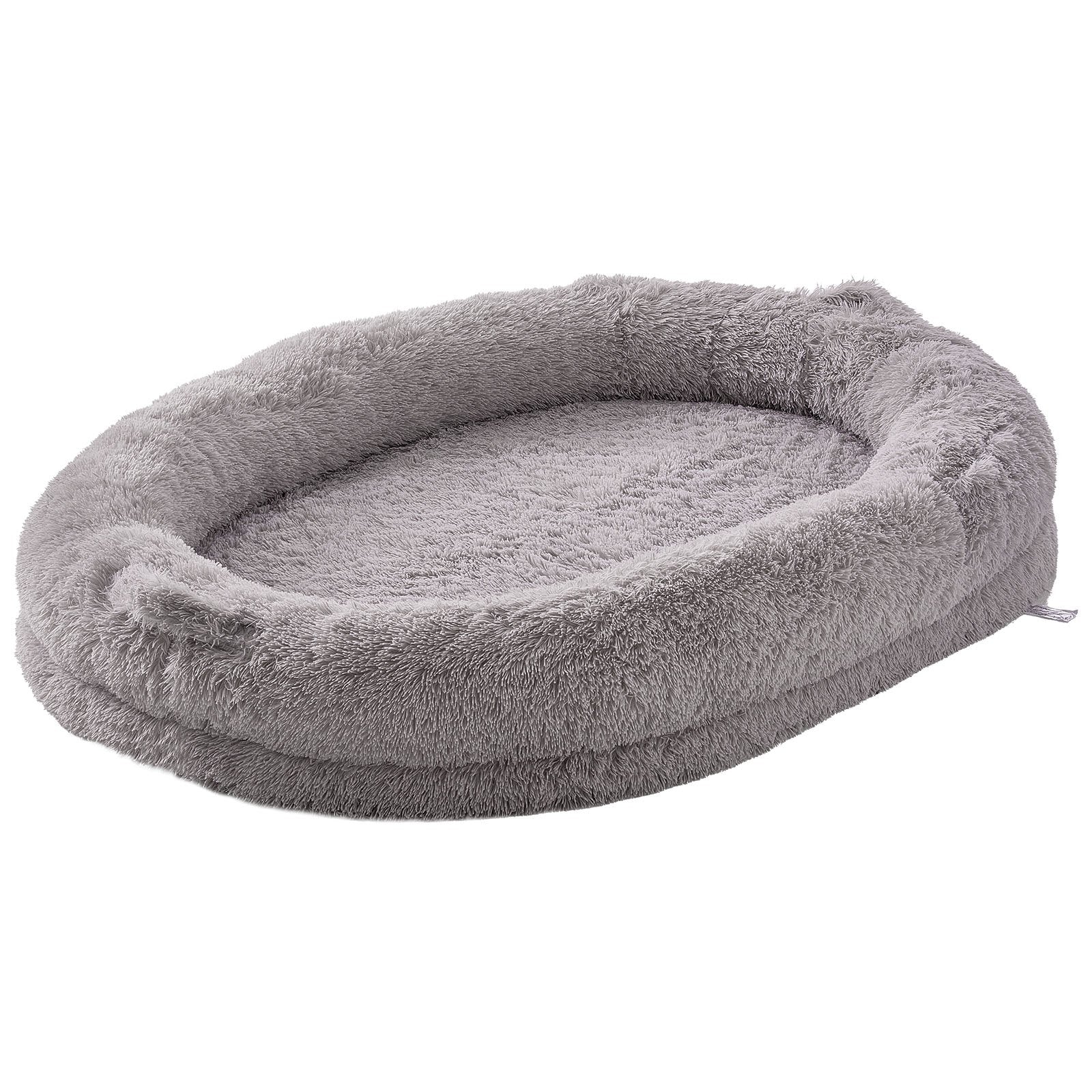 Human Dog Bed 1820x1220x250mm Adult Size Washable PV Velvet Egg Foam Light Grey