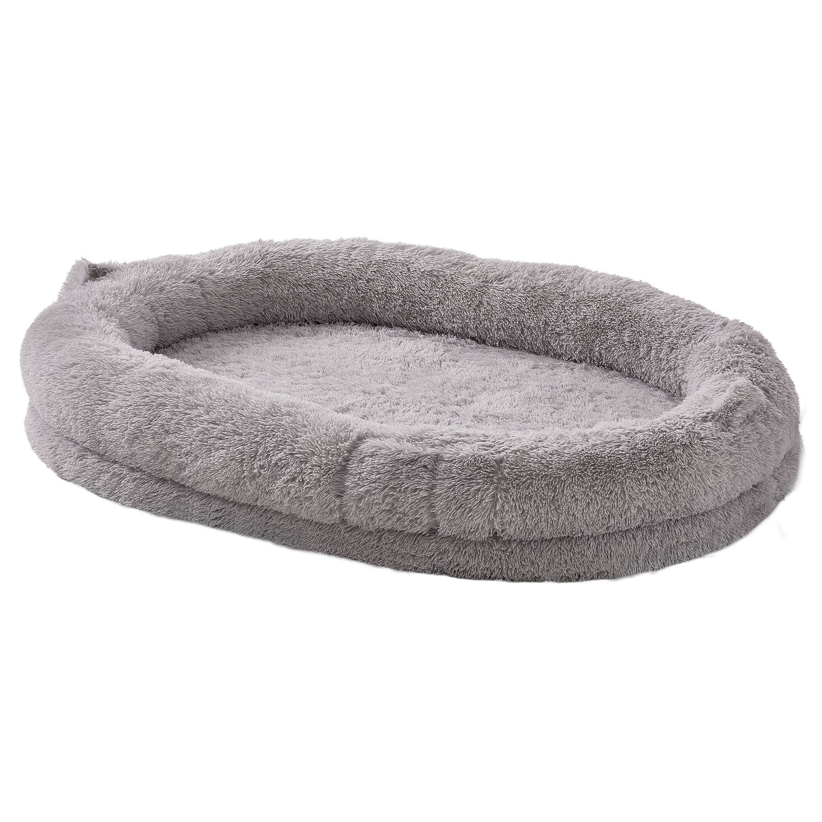 Human Dog Bed 1820x1220x250mm Adult Size Washable PV Velvet Egg Foam Light Grey