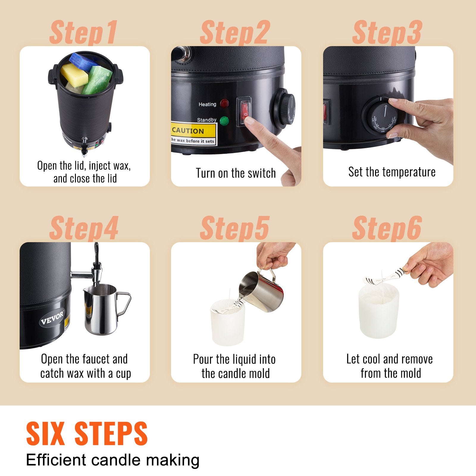 Wax Melter Electric 10 Liter Candle Making 9-Level Temp Control with Spout