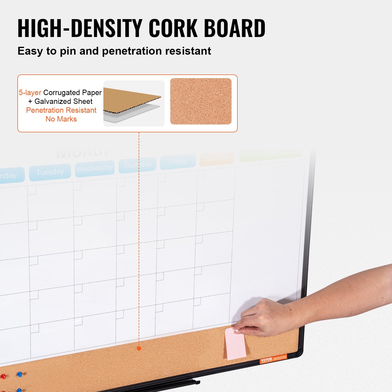 Monthly Calendar Whiteboard Cork Board Combo Magnetic Dry Erase 36"x24"