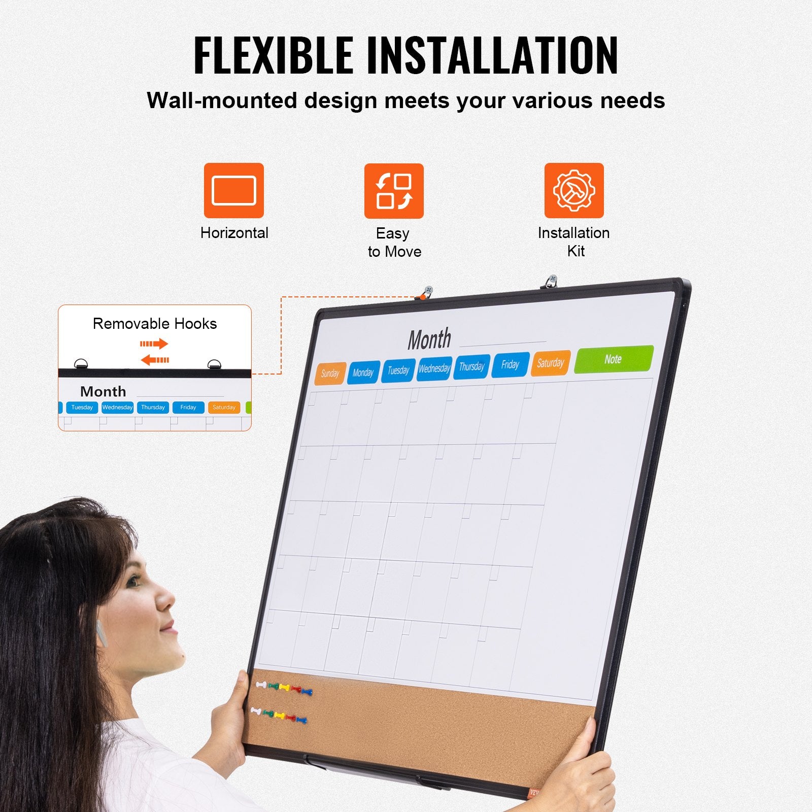 Monthly Calendar Whiteboard Cork Board Combo Magnetic Dry Erase 36"x24"