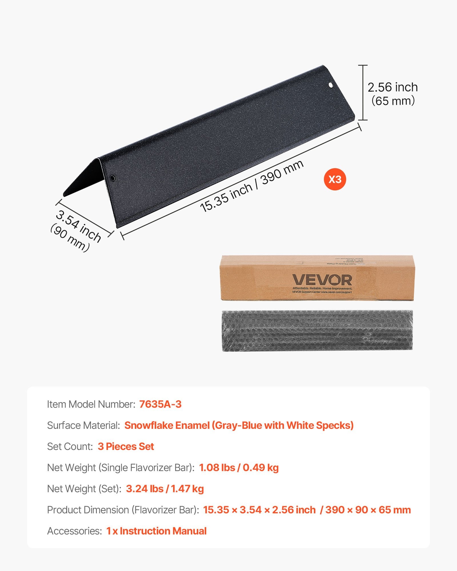 Flavorizer Bars 39cm Grill Replacement Weber Spirit Porcelain Steel 3 Pack