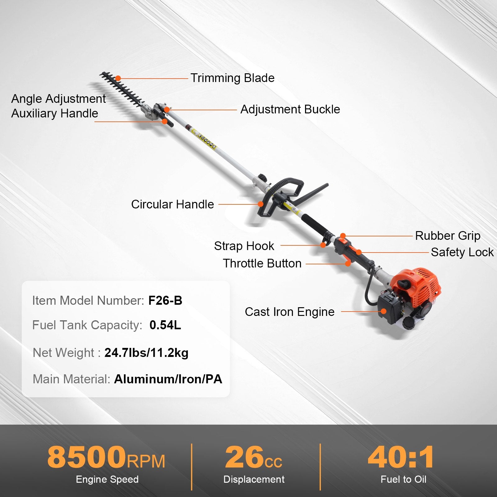 26CC Gas Hedge Trimmer 15.7-Inch 2 Cycle Dual Action Adjustable Head