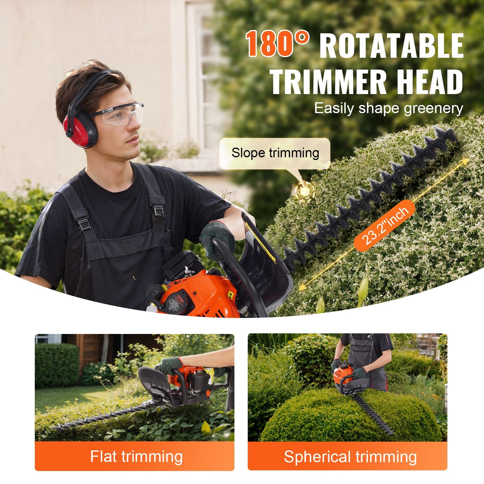 23.2-Inch 26CC 2-Cycle Gas Hedge Trimmer with Dual Action Blade, 180° Head