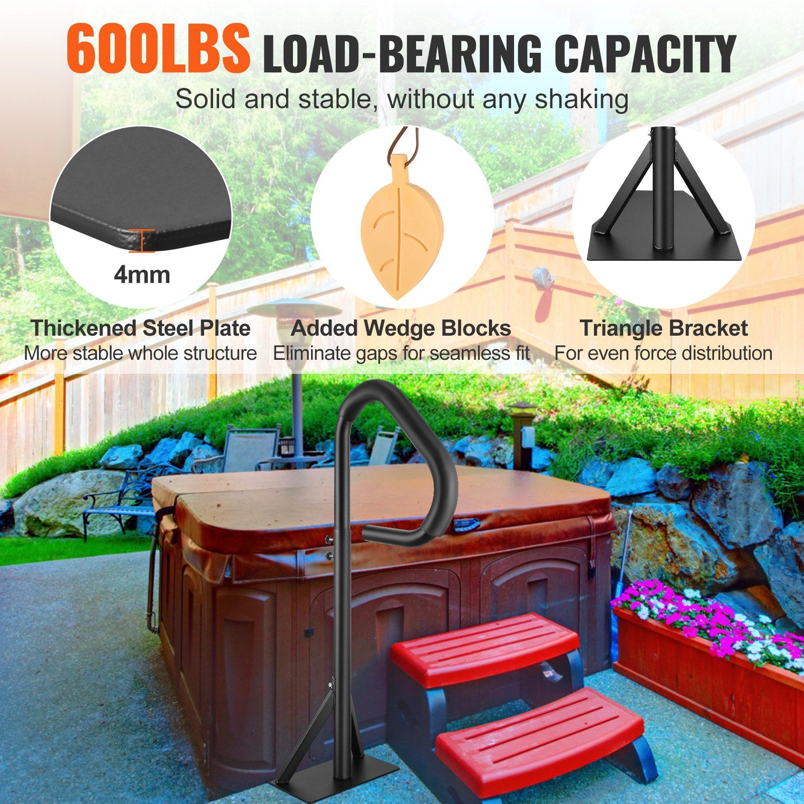Hot Tub Handrail, 360° Rotatable Adjustable 35"-57" Rust-Proof Aluminum 600LBS