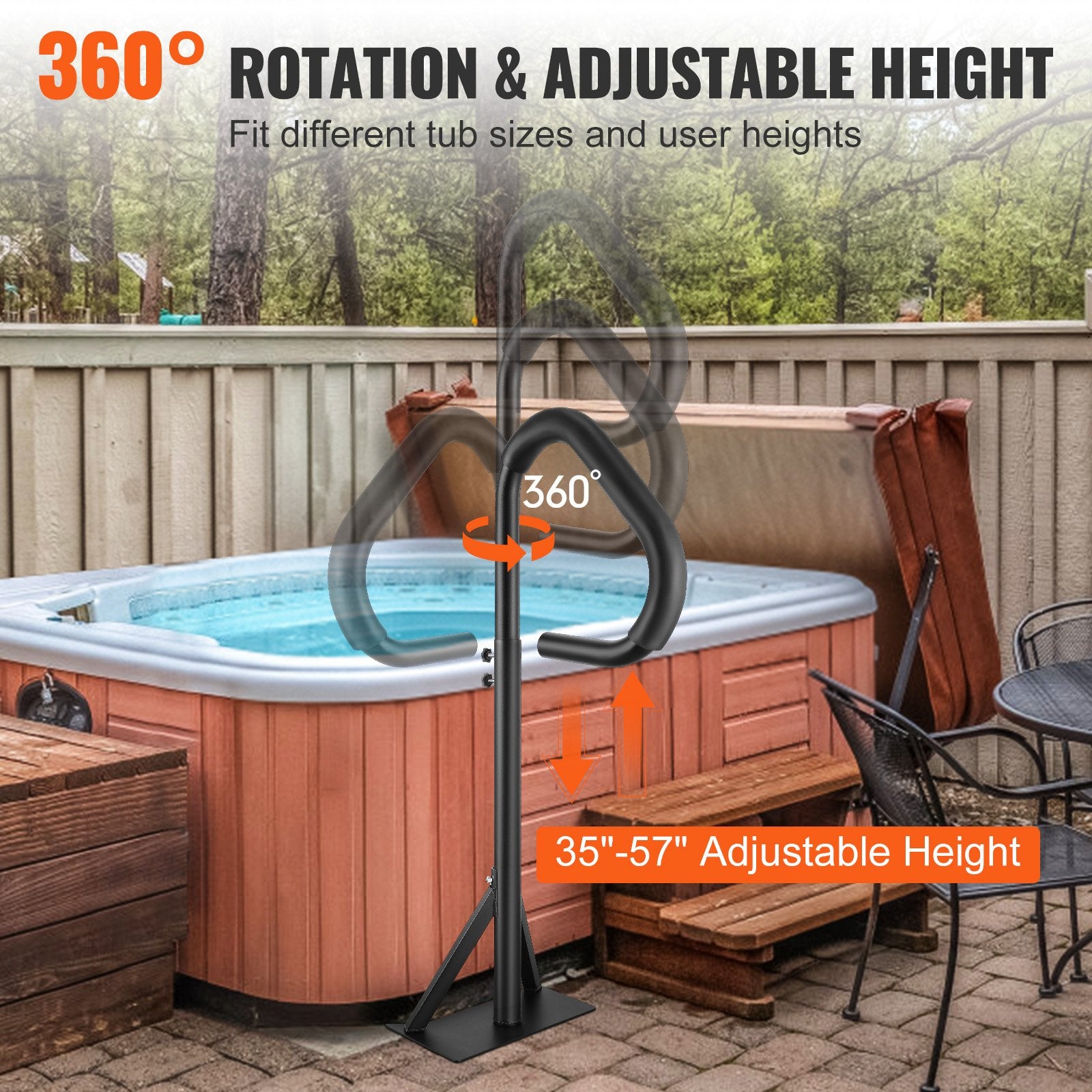 Hot Tub Handrail, 360° Rotatable Adjustable 35"-57" Rust-Proof Aluminum 600LBS
