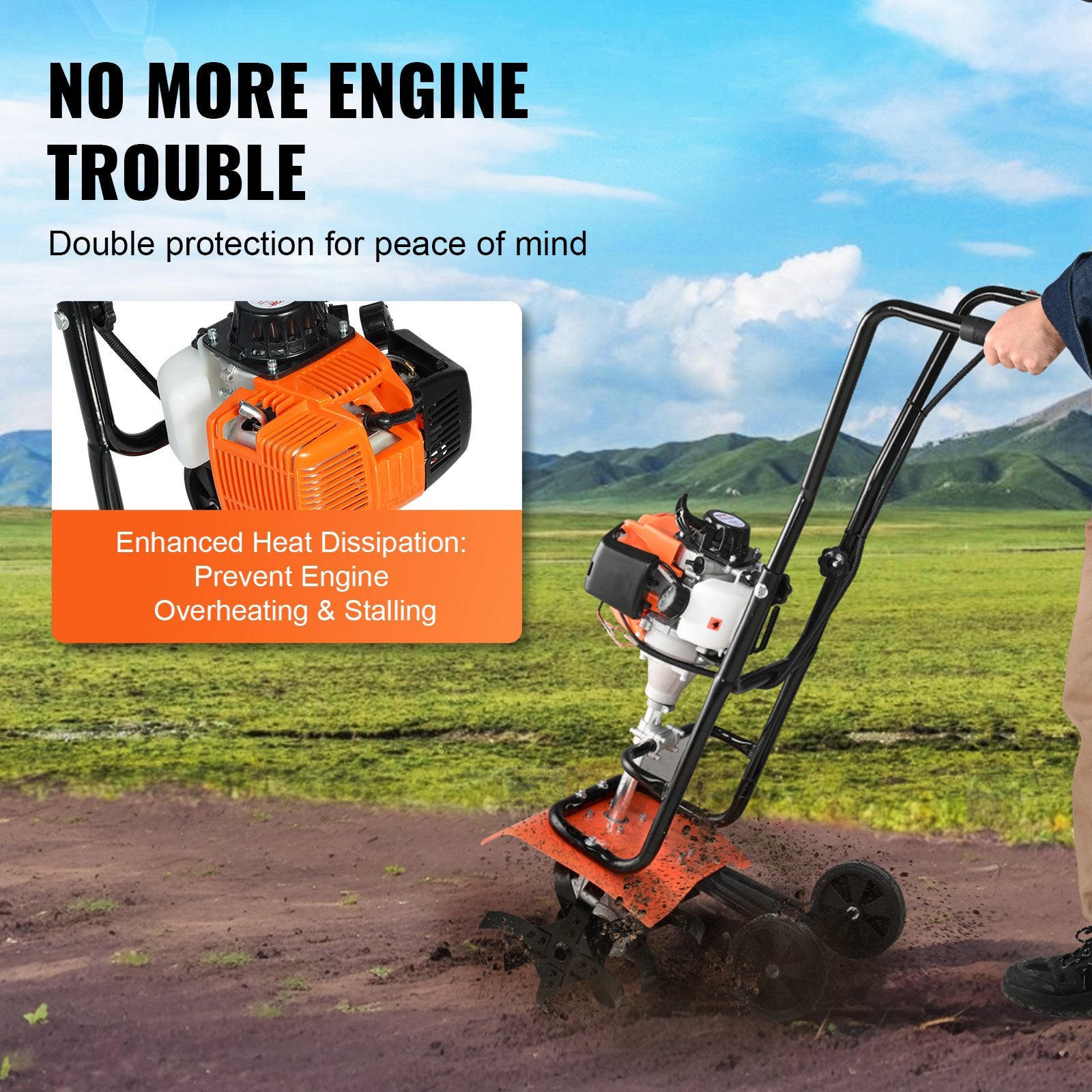 Tiller Cultivator Gas Powered 31CC 4-Stroke with 4 Adjustable Steel Front Tines
