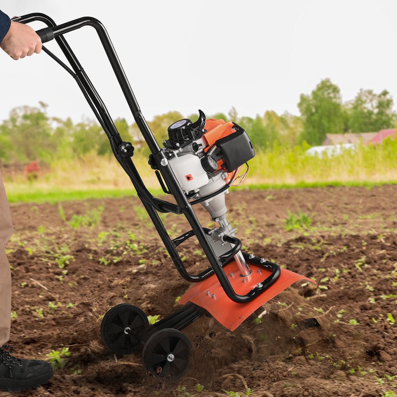 Tiller Cultivator Gas Powered 38CC 4-Stroke with 4 Adjustable Steel Front Tines