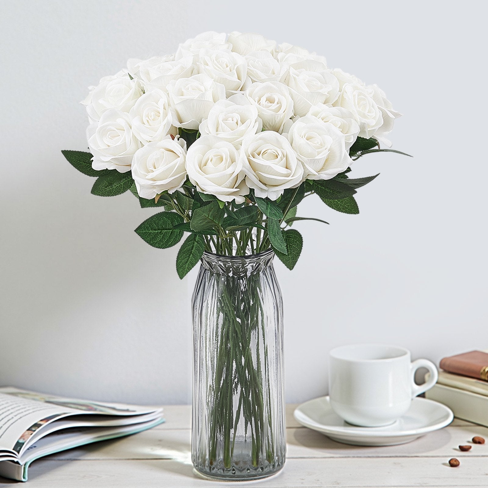 Artificial Flowers, 120pcs White Foam Roses Stems for DIY Wedding & Home Decor