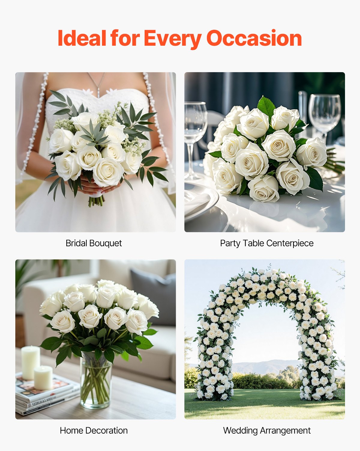 Artificial Flowers, 60pcs White Foam Roses Stems for DIY Wedding & Home Decor