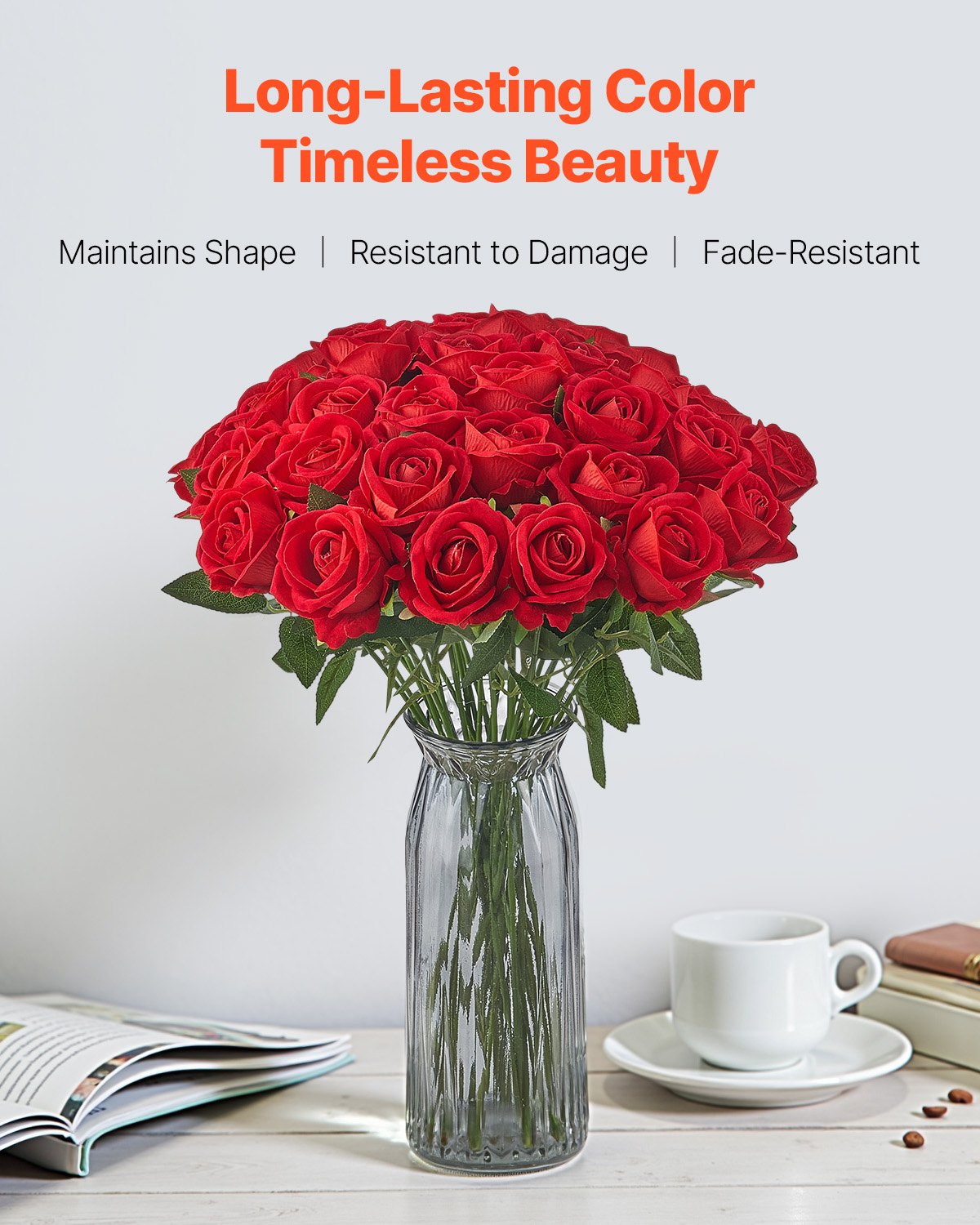 Artificial Flowers, 60pcs Red Foam Roses Stems for DIY Wedding & Home Decor