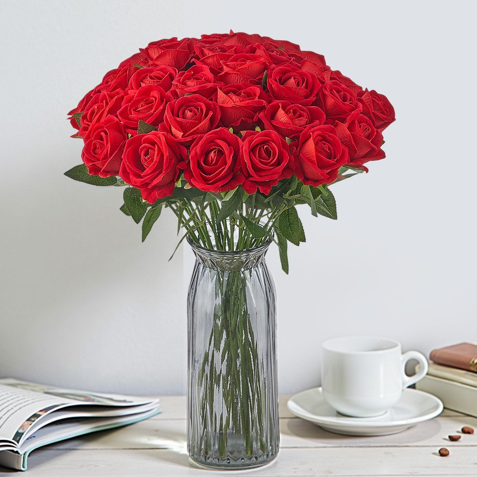 Artificial Flowers, 60pcs Red Foam Roses Stems for DIY Wedding & Home Decor