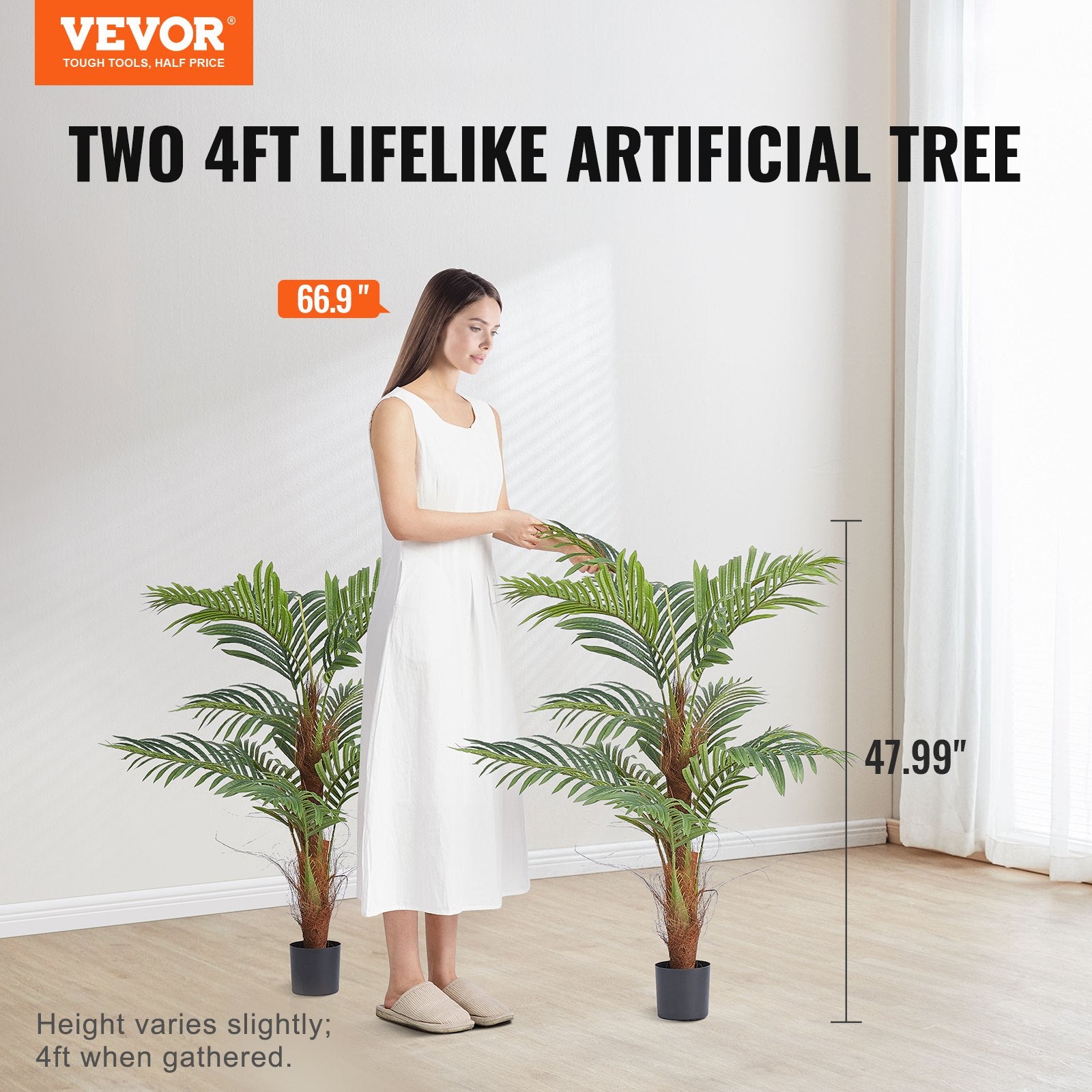 Artificial Palm Tree, 1219mm Tall Faux Plant for Indoor Outdoor Decor