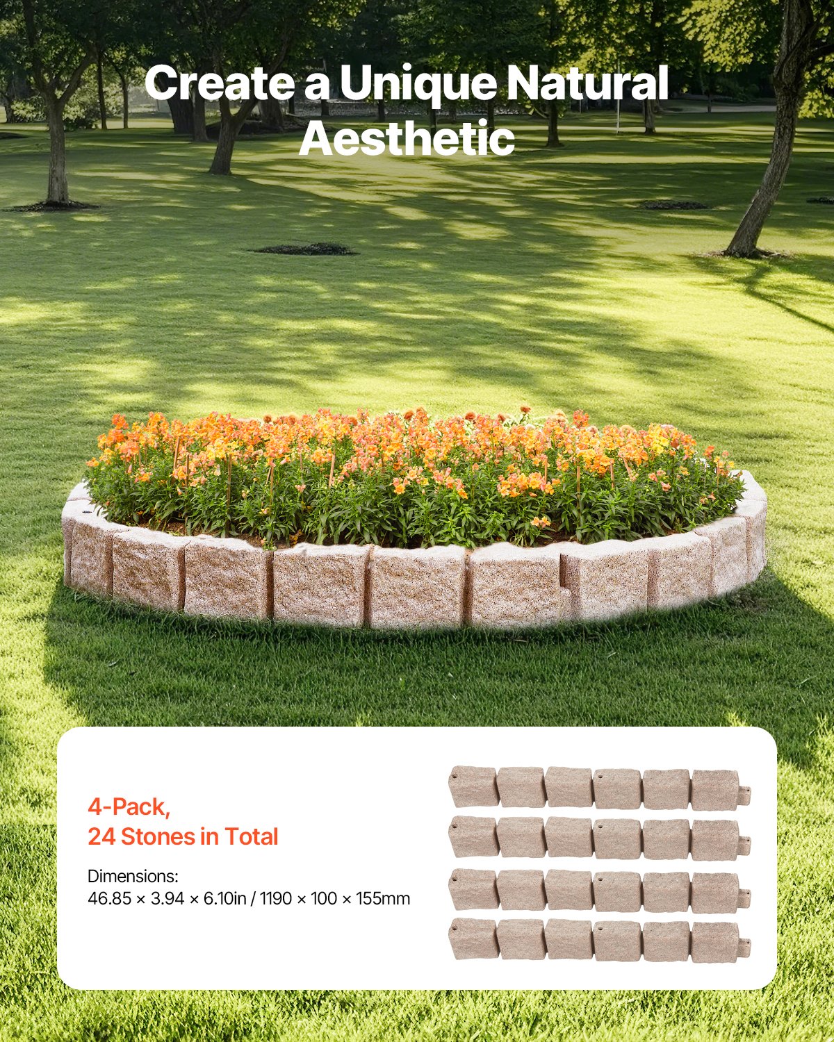 Fake Stone Landscape Edging1190 x 100 x 155mm Lawn Edging Fade-Resistant Brown