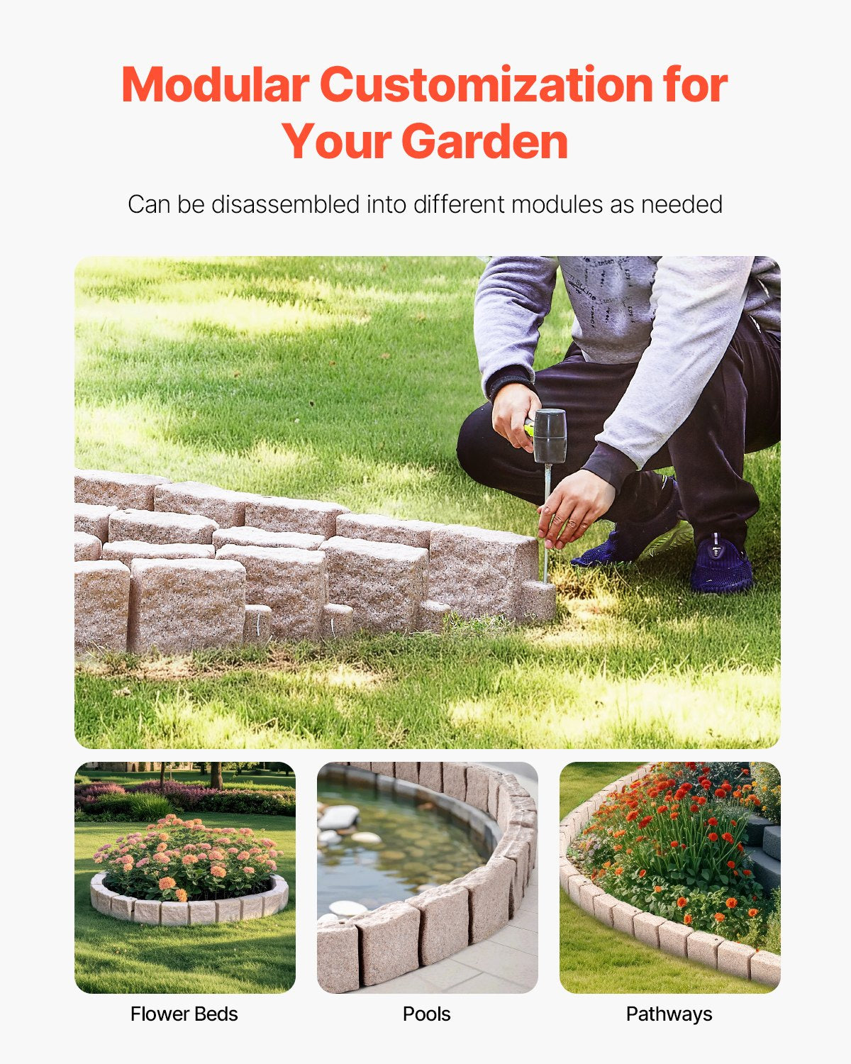 Fake Stone Landscape Edging1190 x 100 x 155mm Lawn Edging Fade-Resistant Brown
