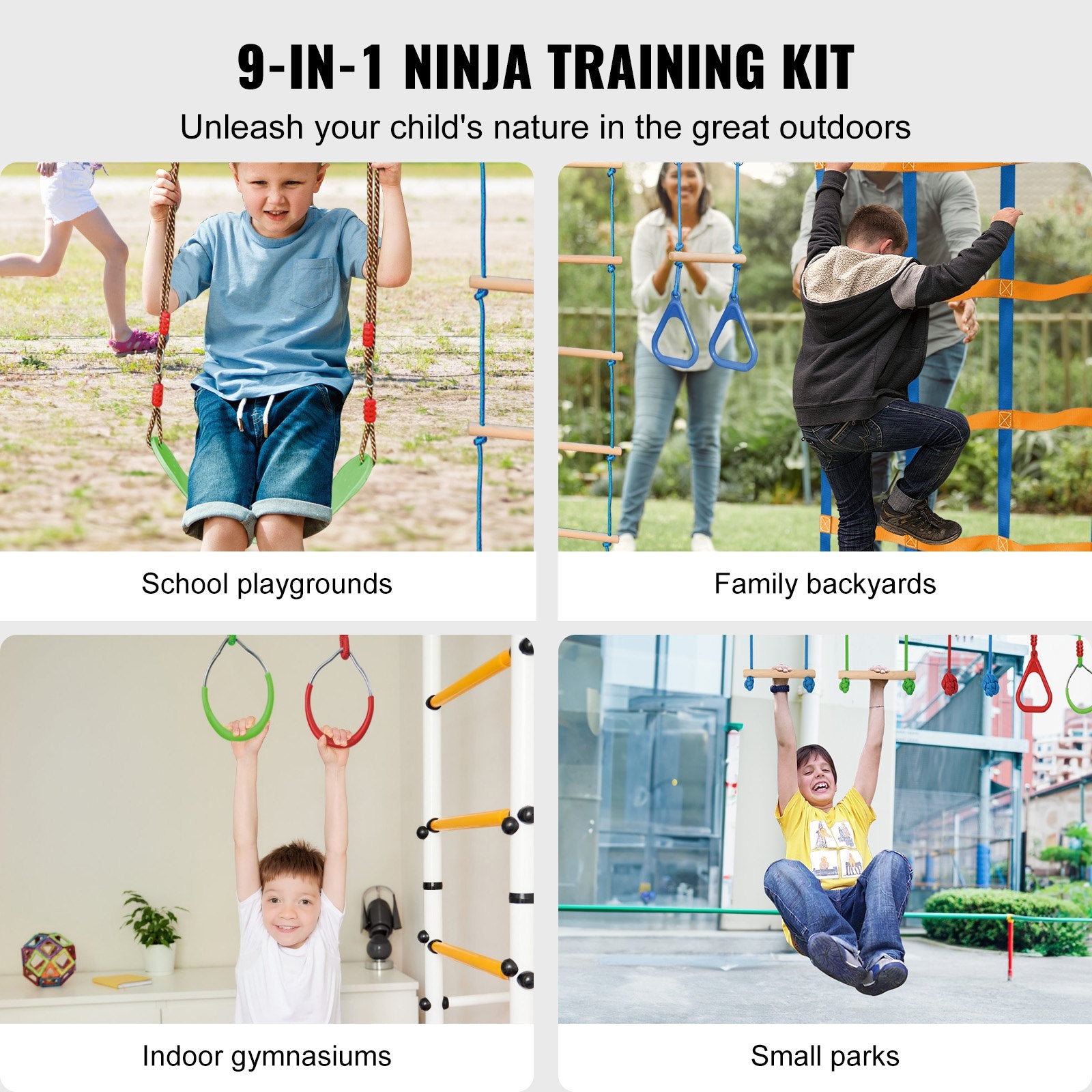 Ninja Warrior Obstacle Course for Kids 2x15.24m Slacklines 228kg 12 Obstacles