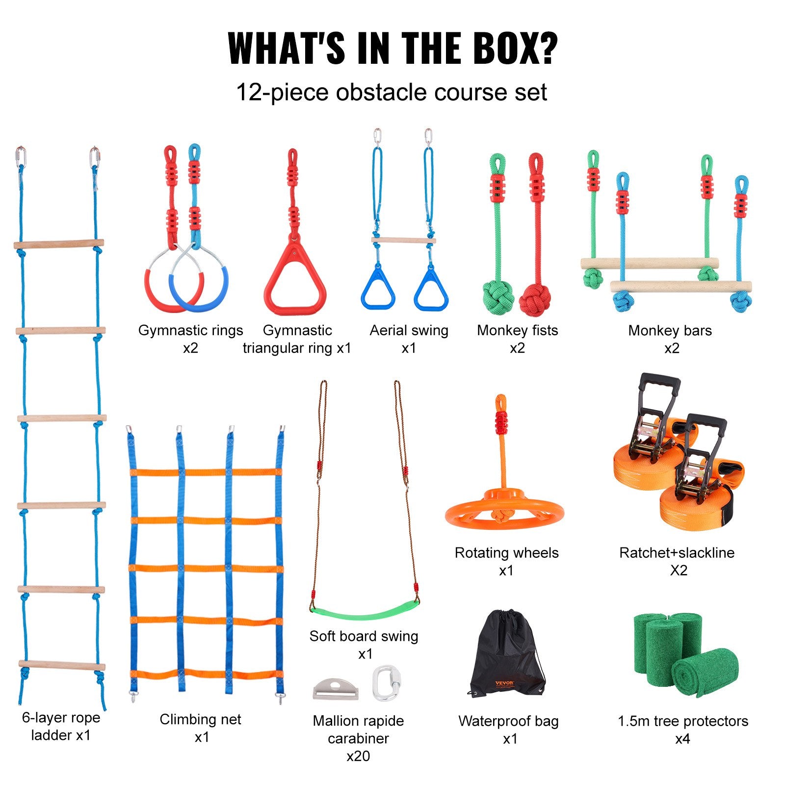 Ninja Warrior Obstacle Course for Kids 2x19.8m Slacklines 500lbs Monkey Line