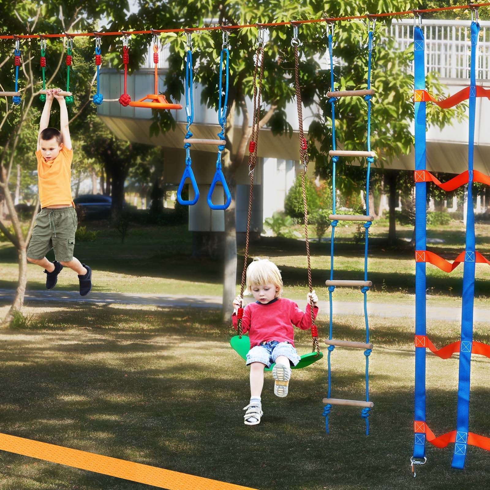 Ninja Warrior Obstacle Course for Kids 2x19.8m Slacklines 500lbs Monkey Line