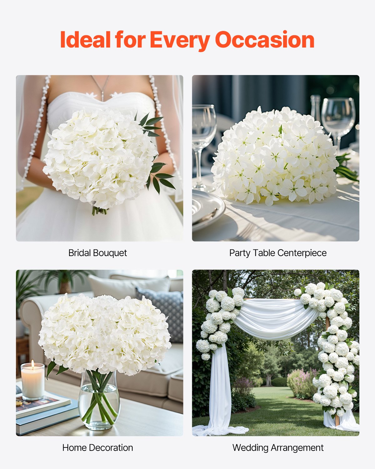 Artificial Flowers 205pcs White Silk Hydrangea Stems DIY Wedding Home Décor