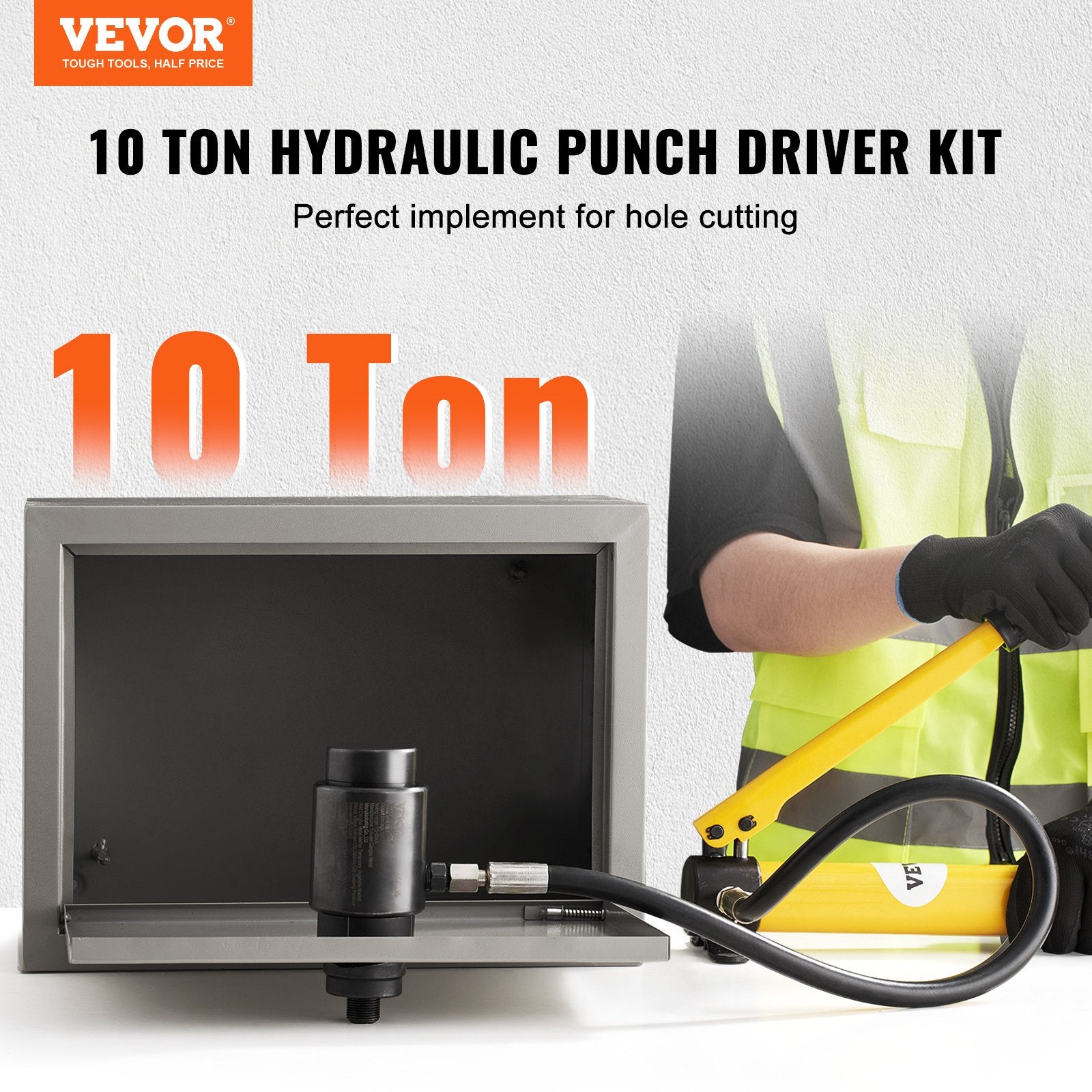10 Ton Hydraulic Knockout Punch Kit 1/2" to 2" Conduit Hole Cutter Set