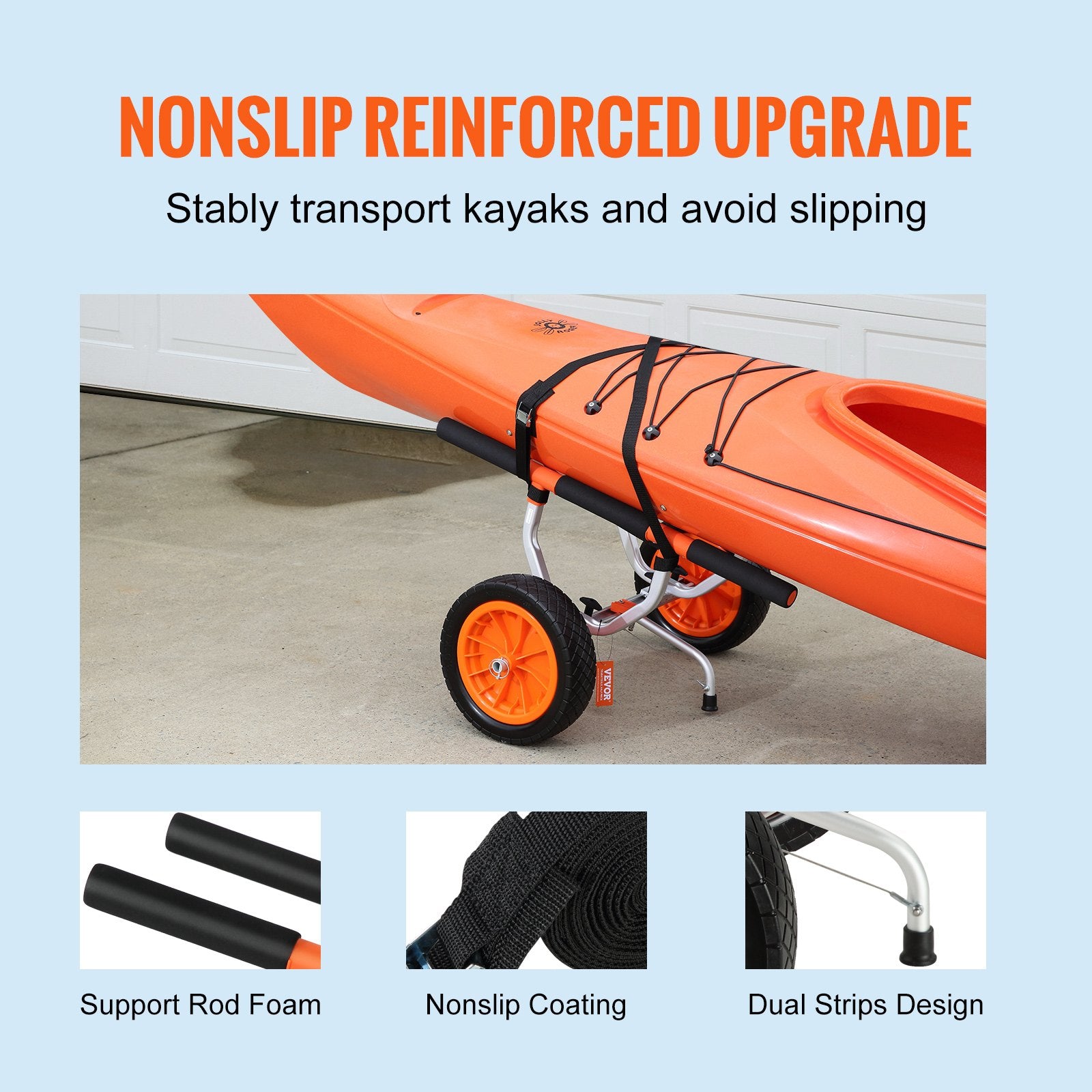 Kayak Cart Heavy Duty Detachable Trolley Solid Tires Adjustable Nonslip 204kg