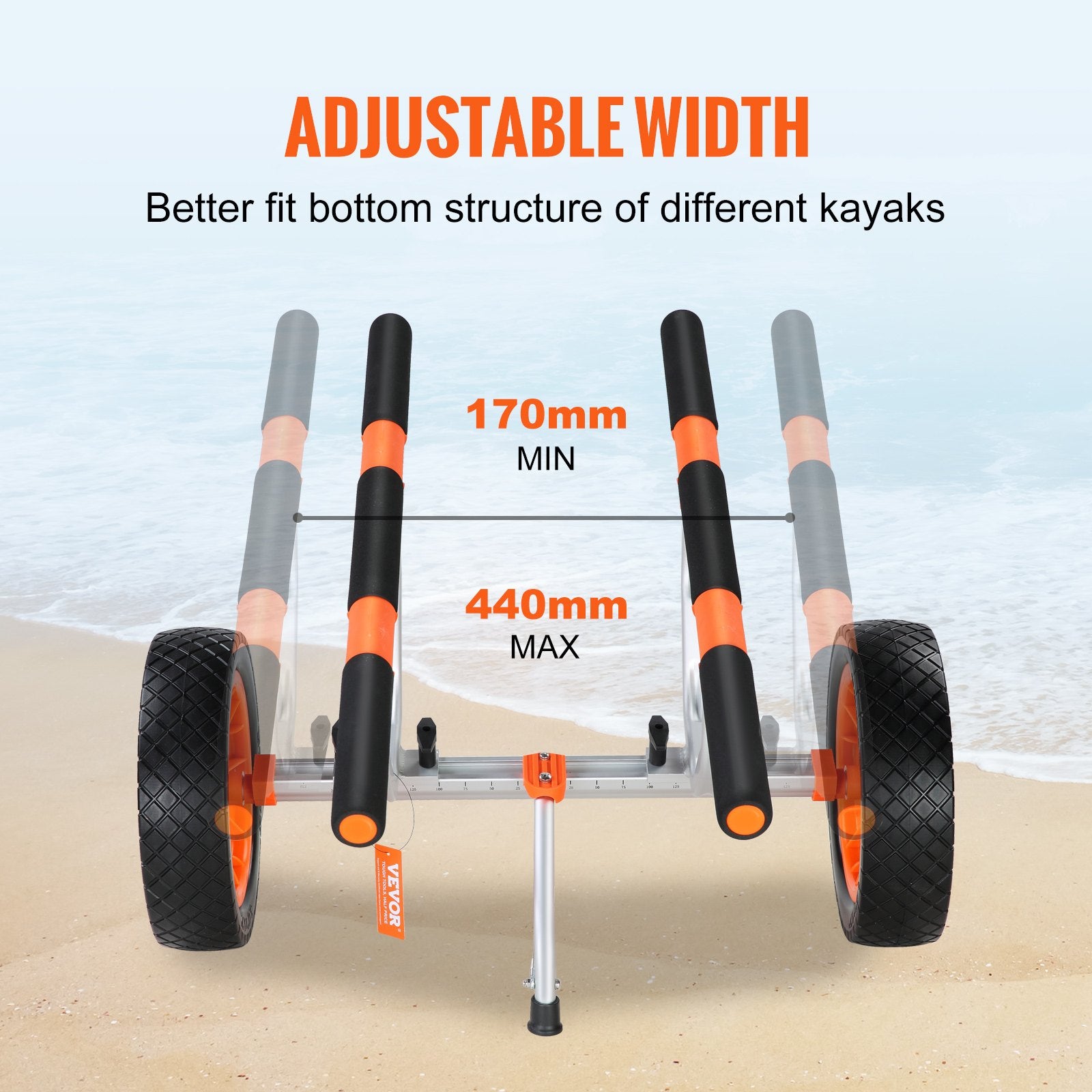 Kayak Cart Heavy Duty Detachable Trolley Solid Tires Adjustable Nonslip 204kg