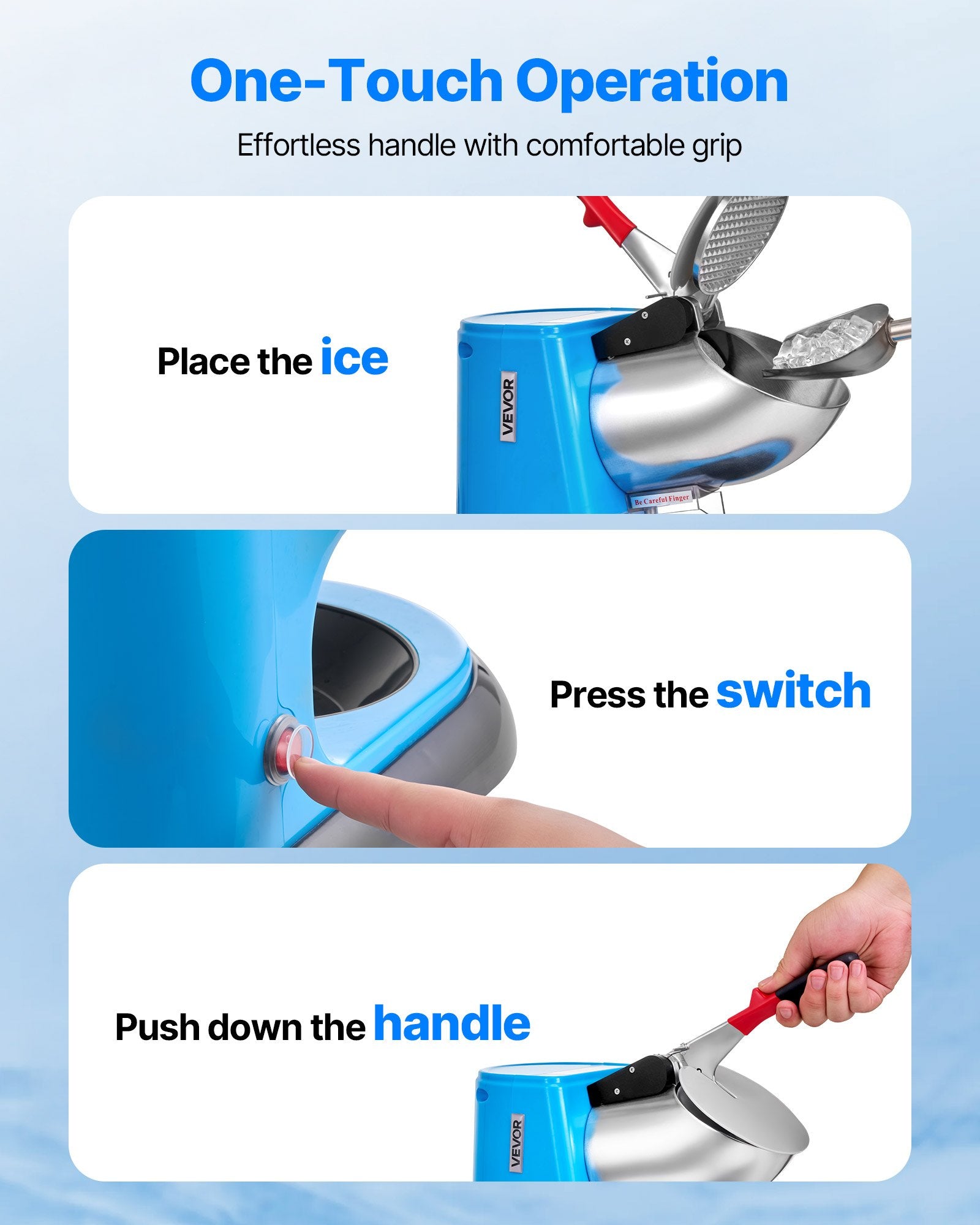 Ice Crusher Machine 100kg/hr Electric 4 Blades 300W Shaved Ice Machine Blue