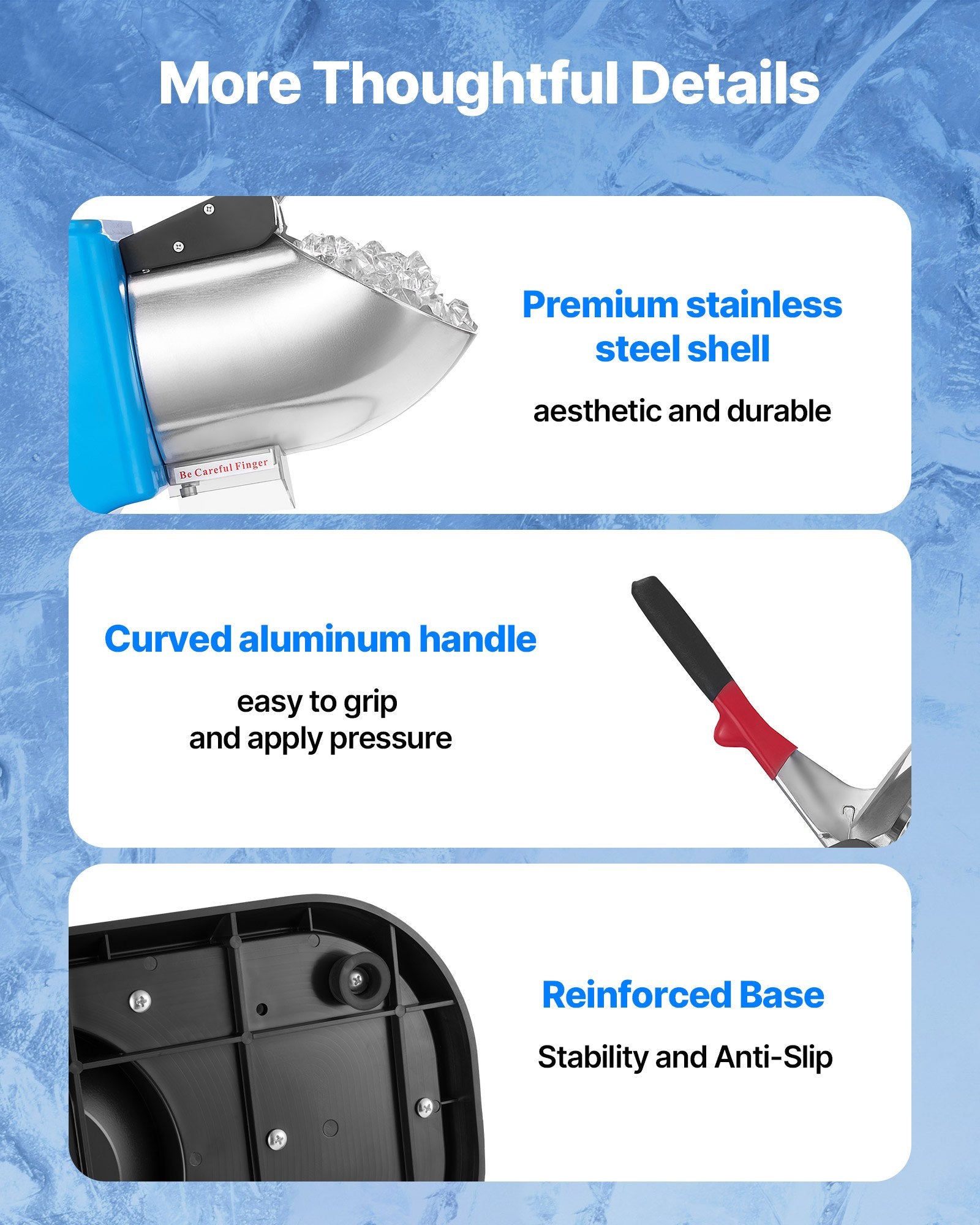 Ice Crusher Machine 100kg/hr Electric 4 Blades 300W Shaved Ice Machine Blue