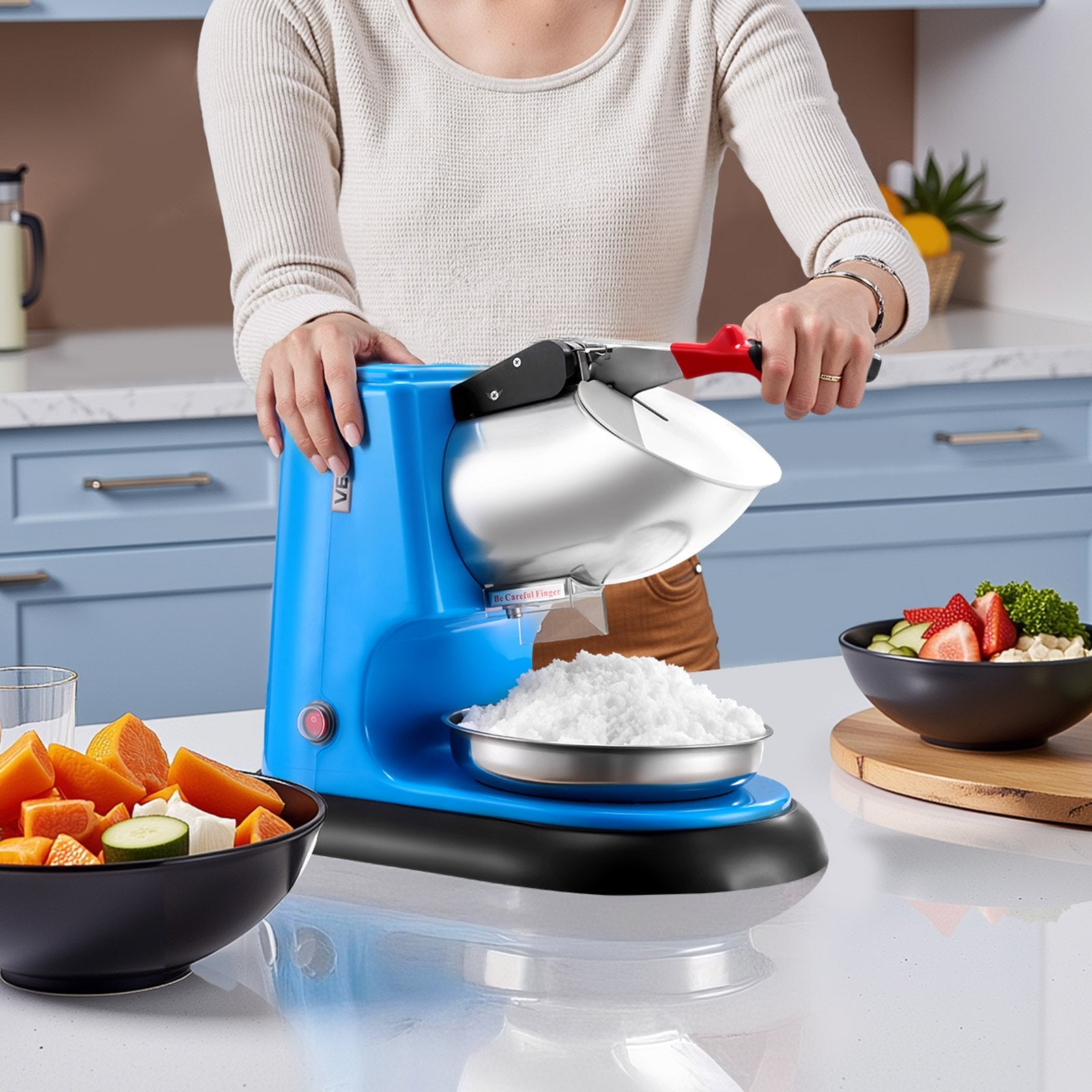 Ice Crusher Machine 100kg/hr Electric 4 Blades 300W Shaved Ice Machine Blue