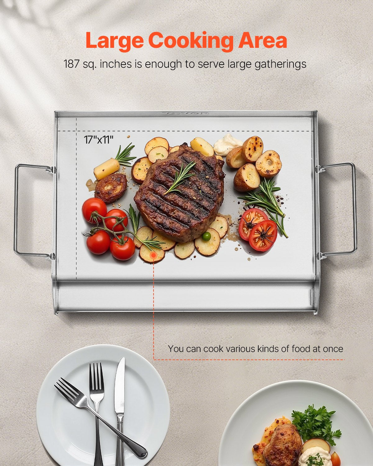 Stainless Steel Griddle 17x13" Flat Top Plate Gas Grill Teppanyaki with Handle