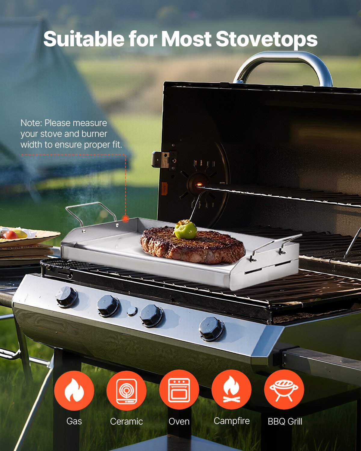 Stainless Steel Griddle 17x13" Flat Top Plate Gas Grill Teppanyaki with Handle