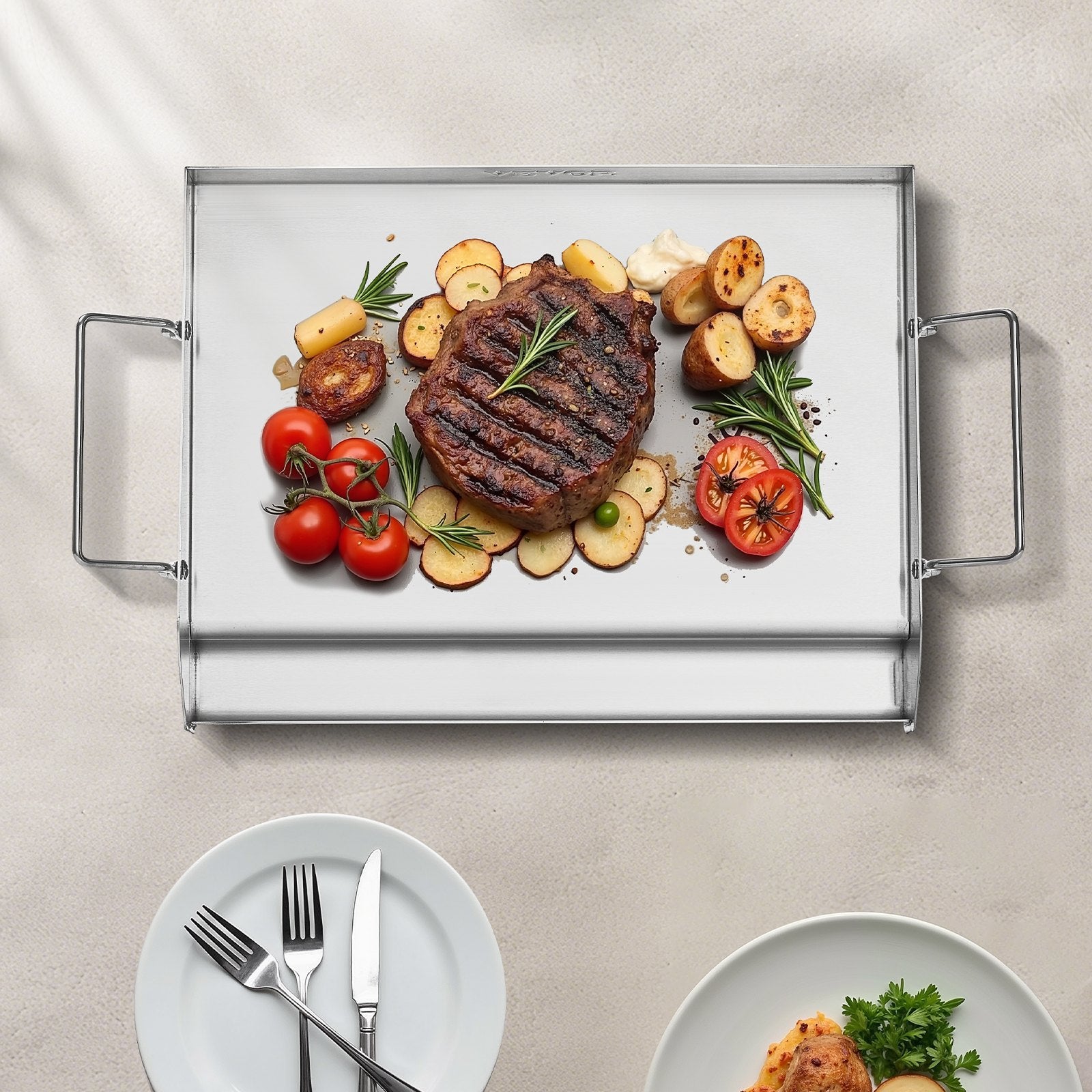 Stainless Steel Griddle 17x13" Flat Top Plate Gas Grill Teppanyaki with Handle